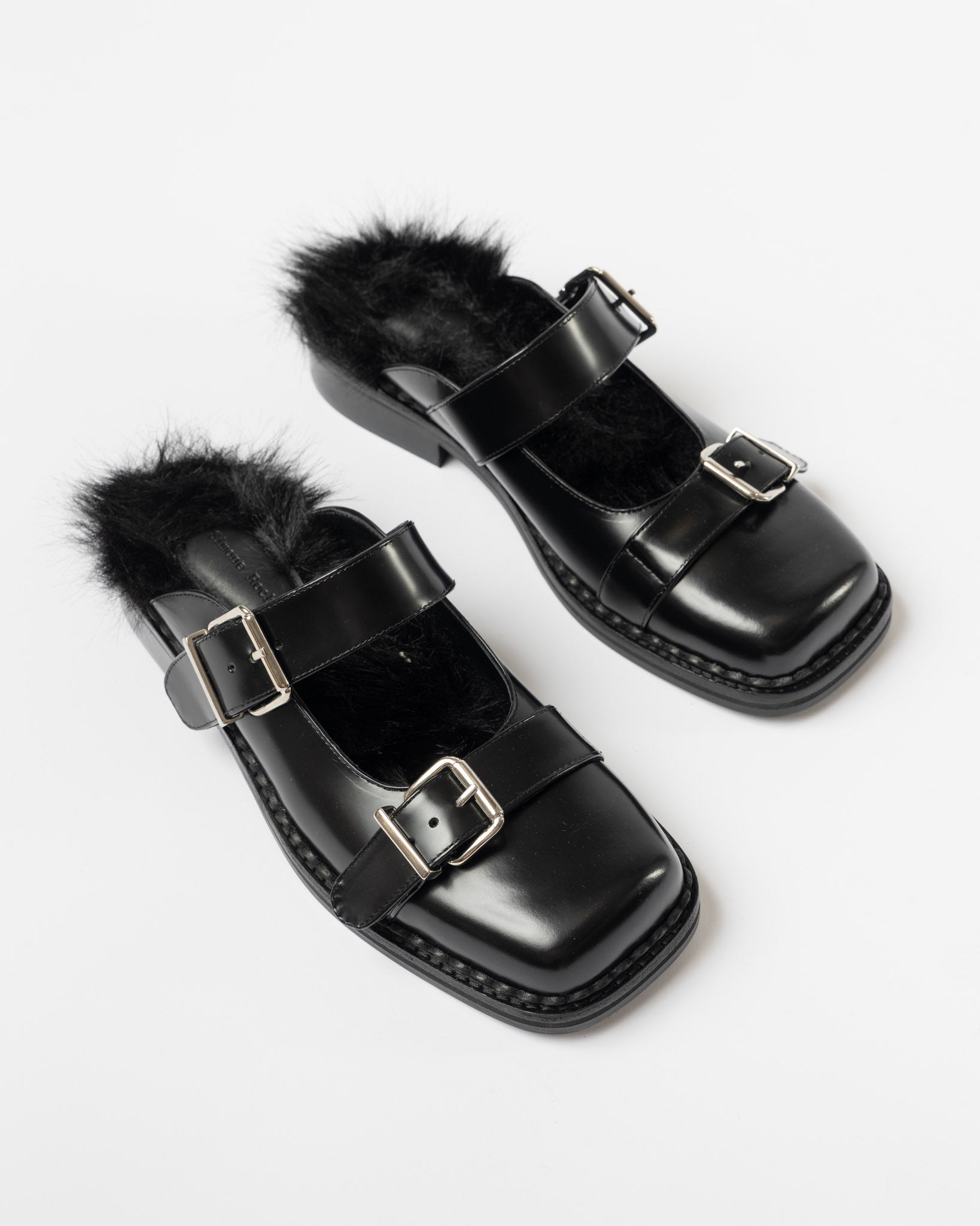 Simone Rocha Faux Fur Lined Buckle Mary Jane Mule in Black
