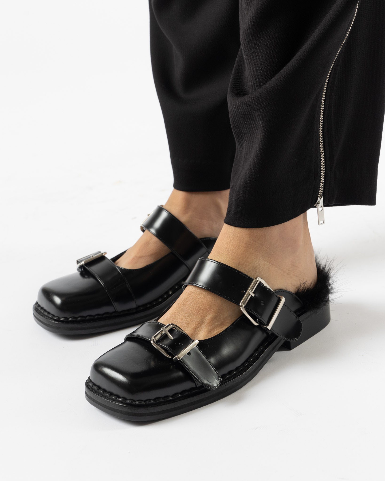 Simone Rocha Faux Fur Lined Buckle Mary Jane Mule in Black