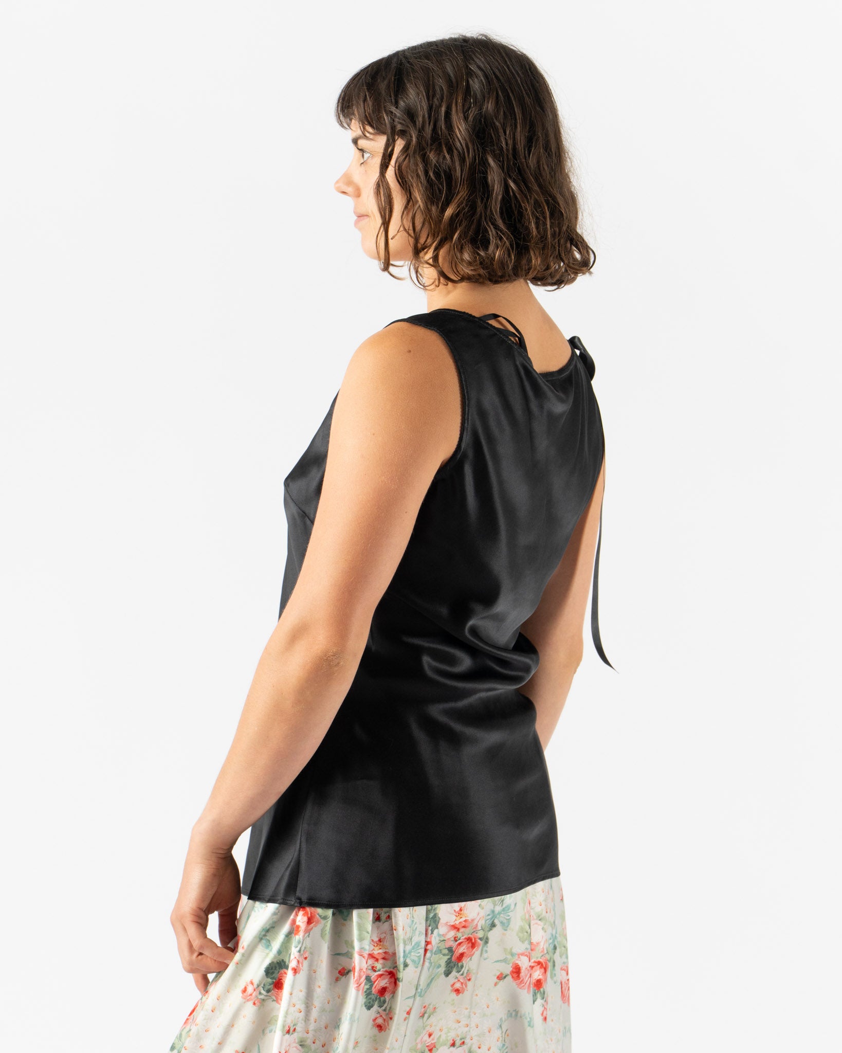 Simone Rocha Bow Detail Scoop Neck Camisole Tank in Black