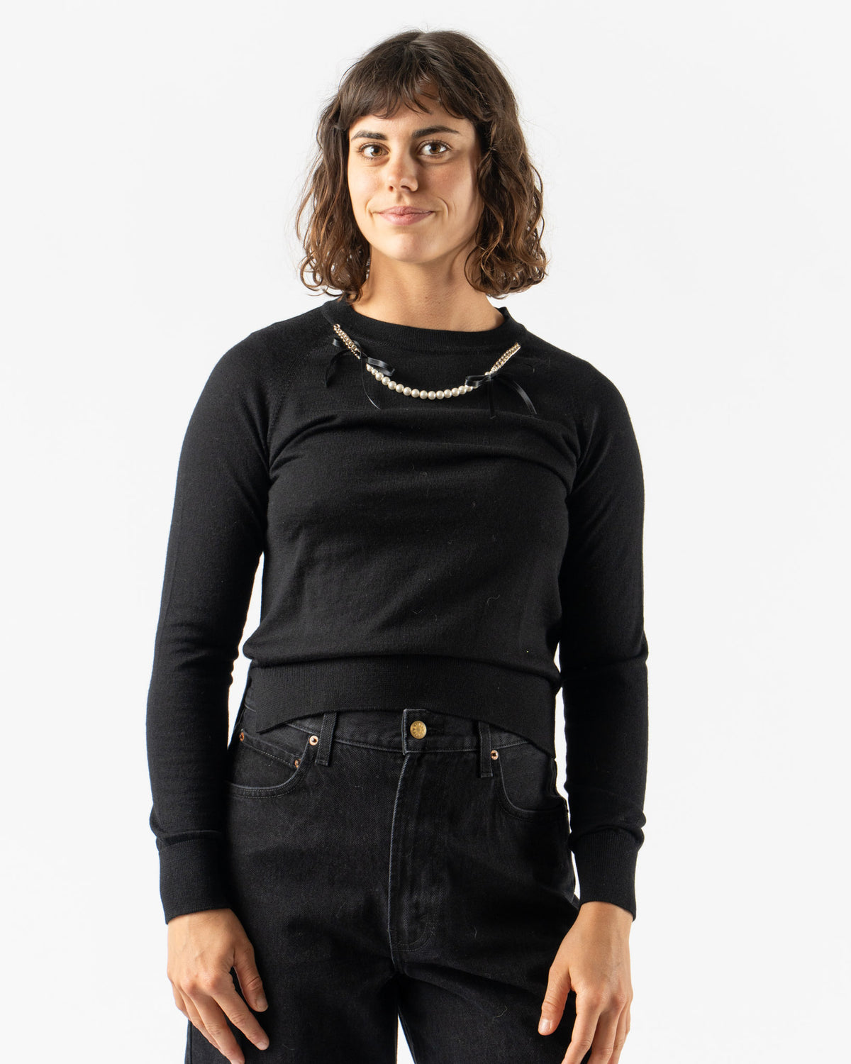 Simone Rocha Classic Long Sleeve Jumper with Embroidery in Black/Pearl ...
