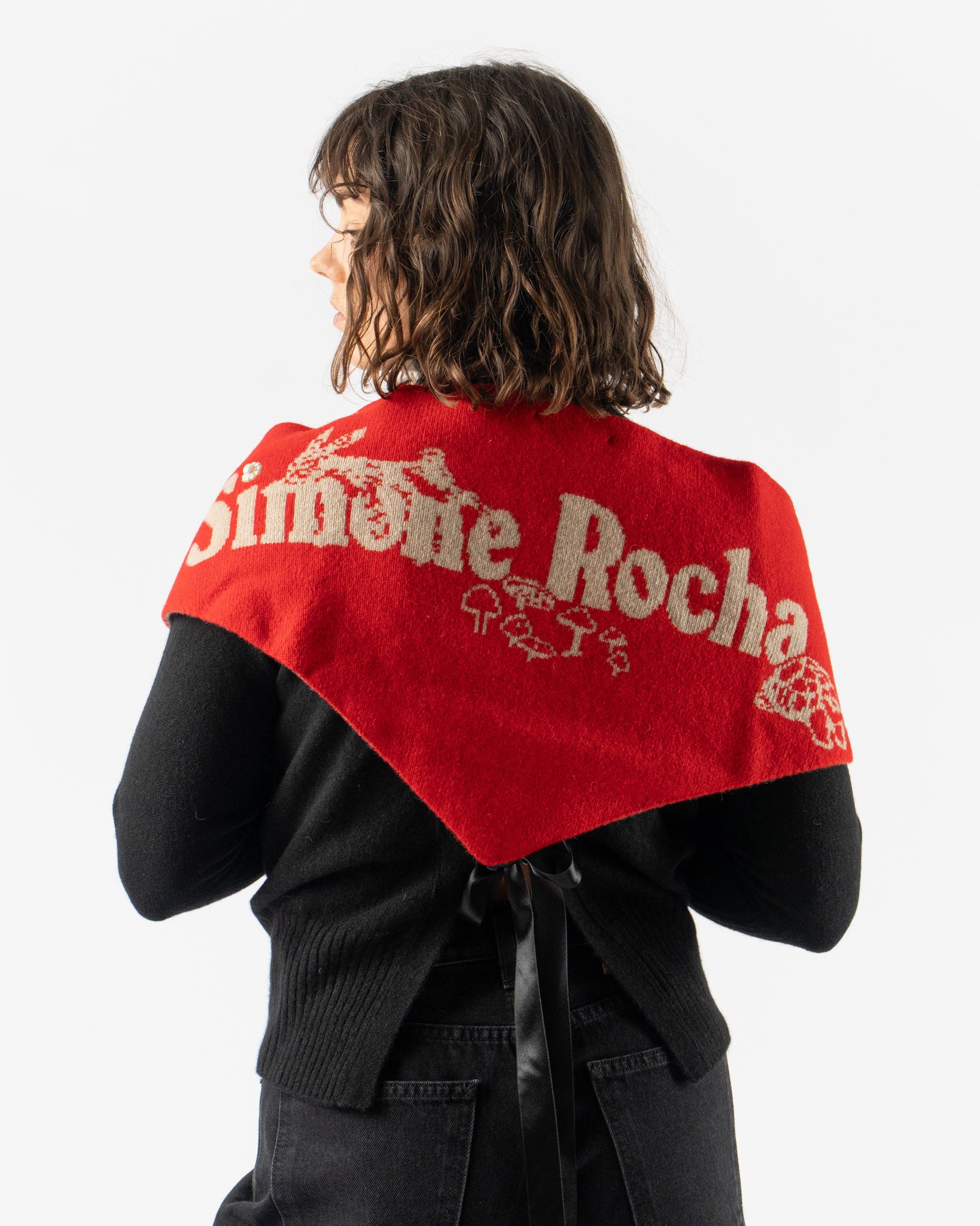 Simone Rocha Graphic Logo Knit Neckerchief in Red/Oat