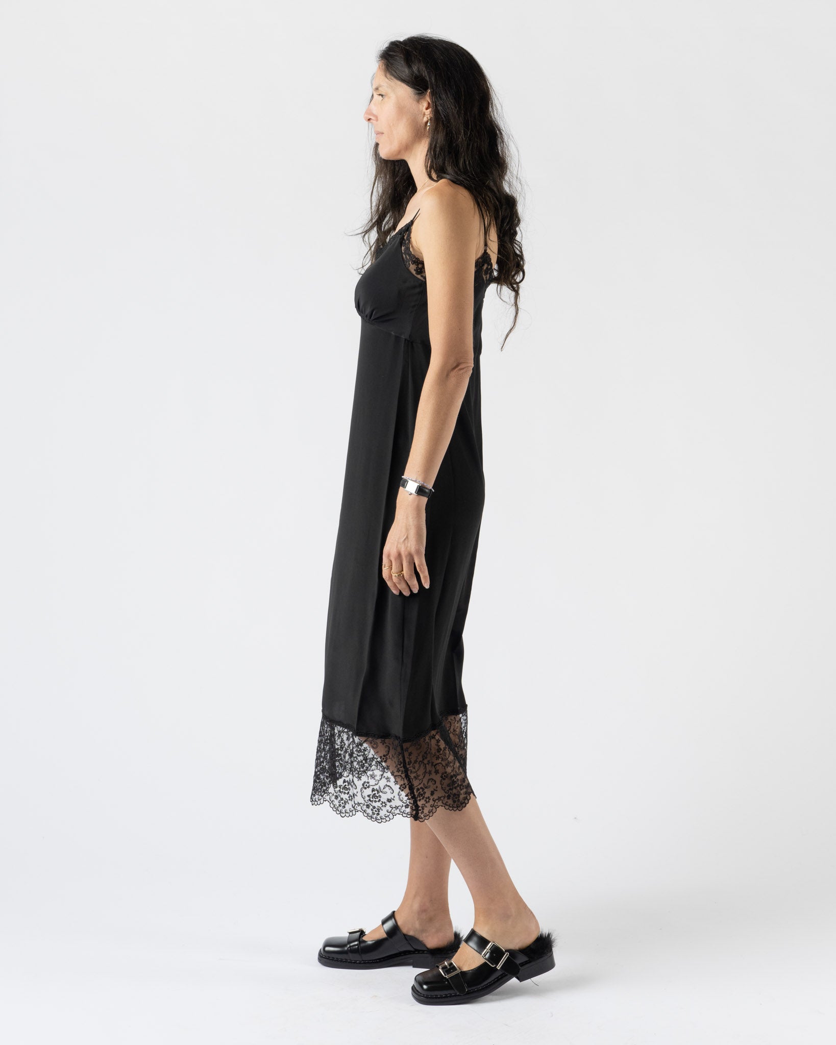 Simone Rocha Lace Trim Slip Dress in Black