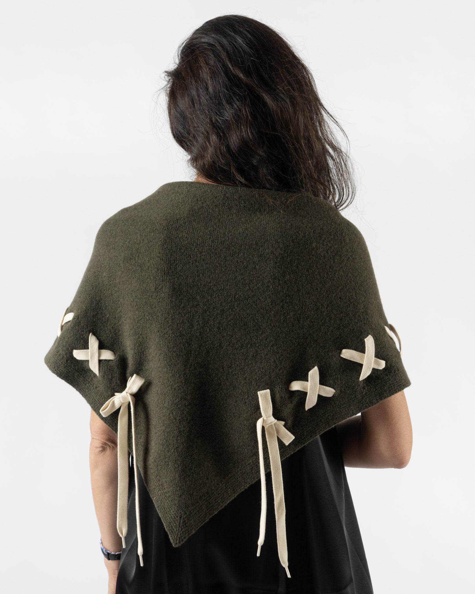 Simone Rocha Merino Lace Up Neckerchief in Khaki/Ecru