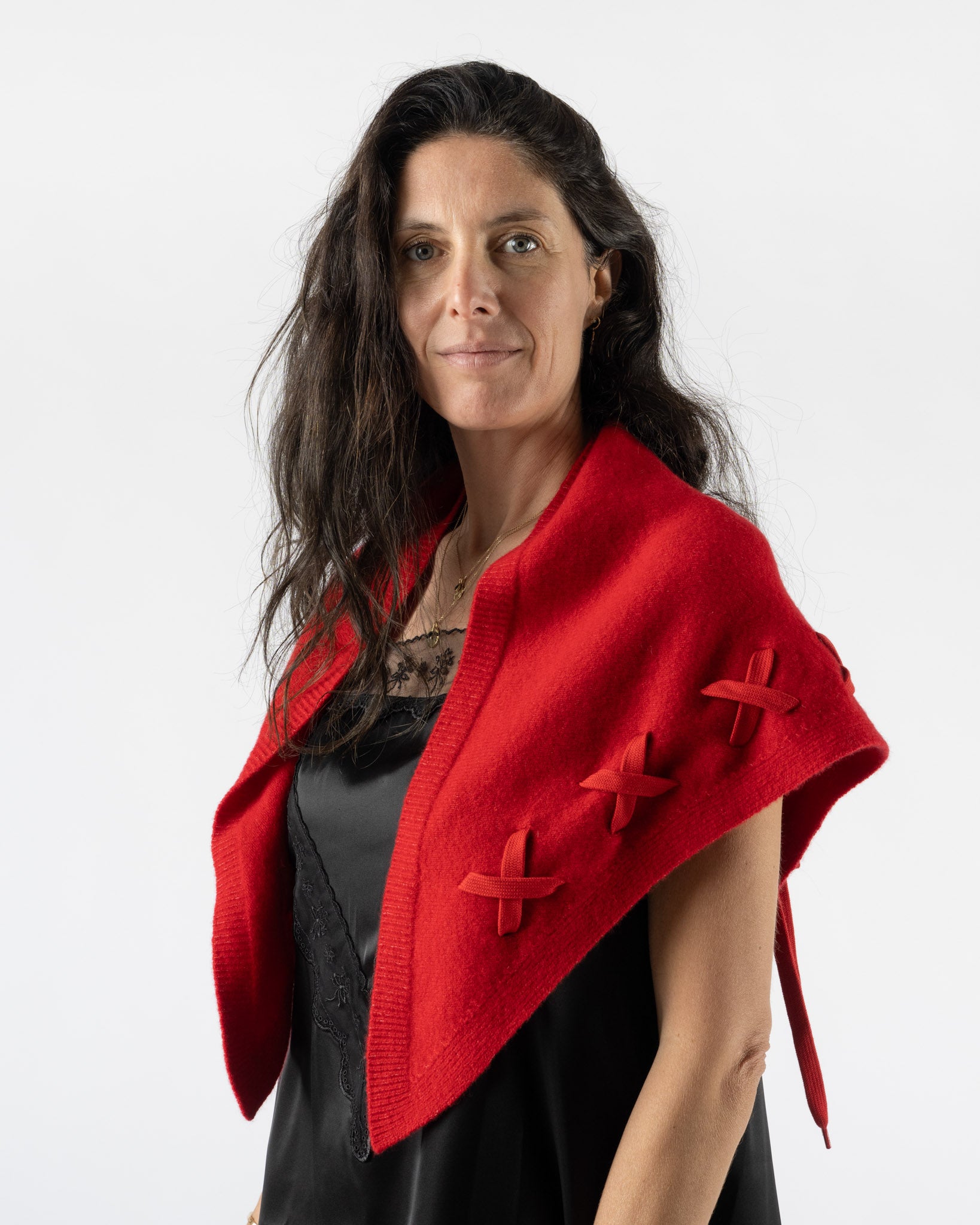 Simone Rocha Merino Lace Up Neckerchief in Red/Red