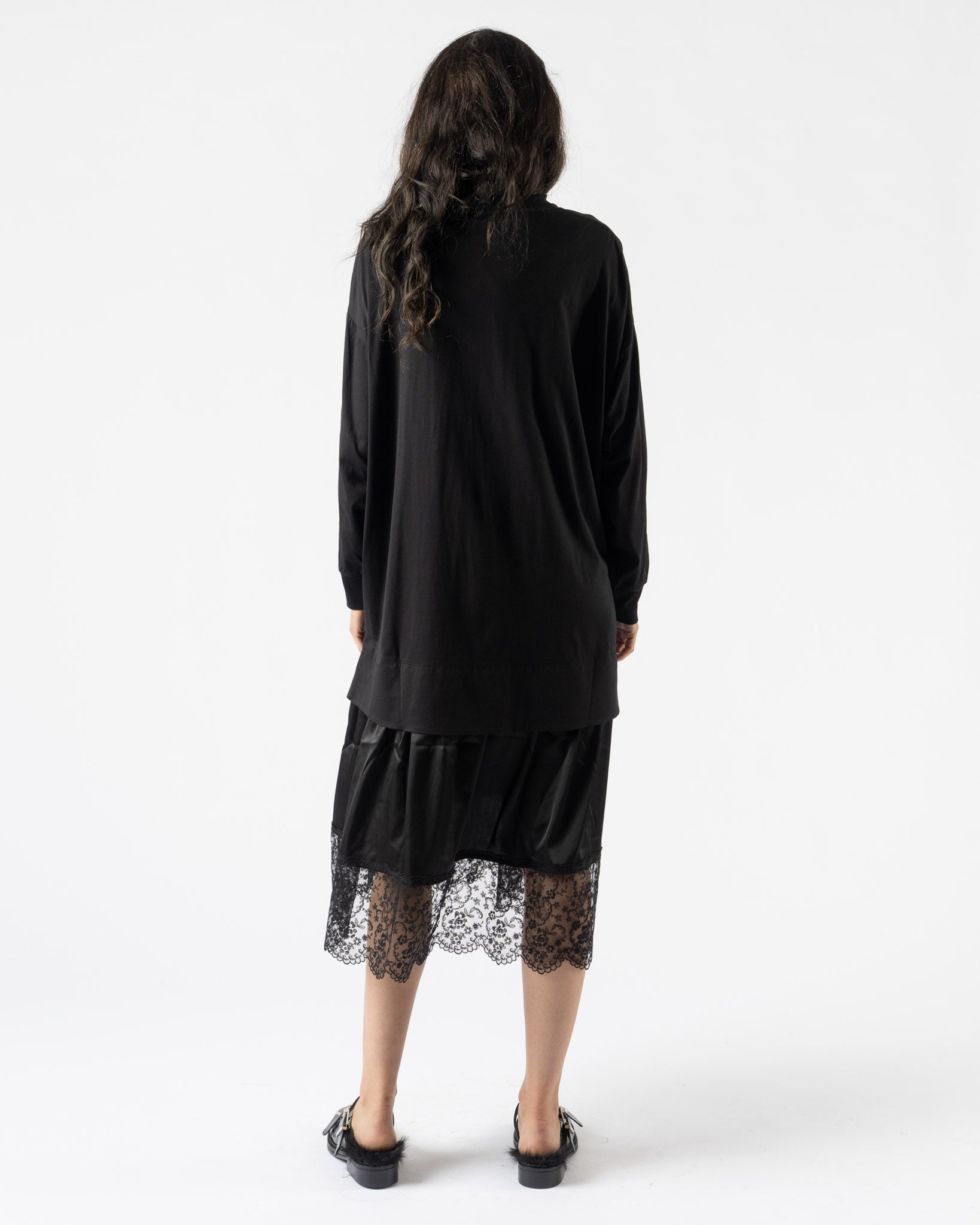 Simone Rocha Oversized Gathered Rose Lace Trim Dress in Black