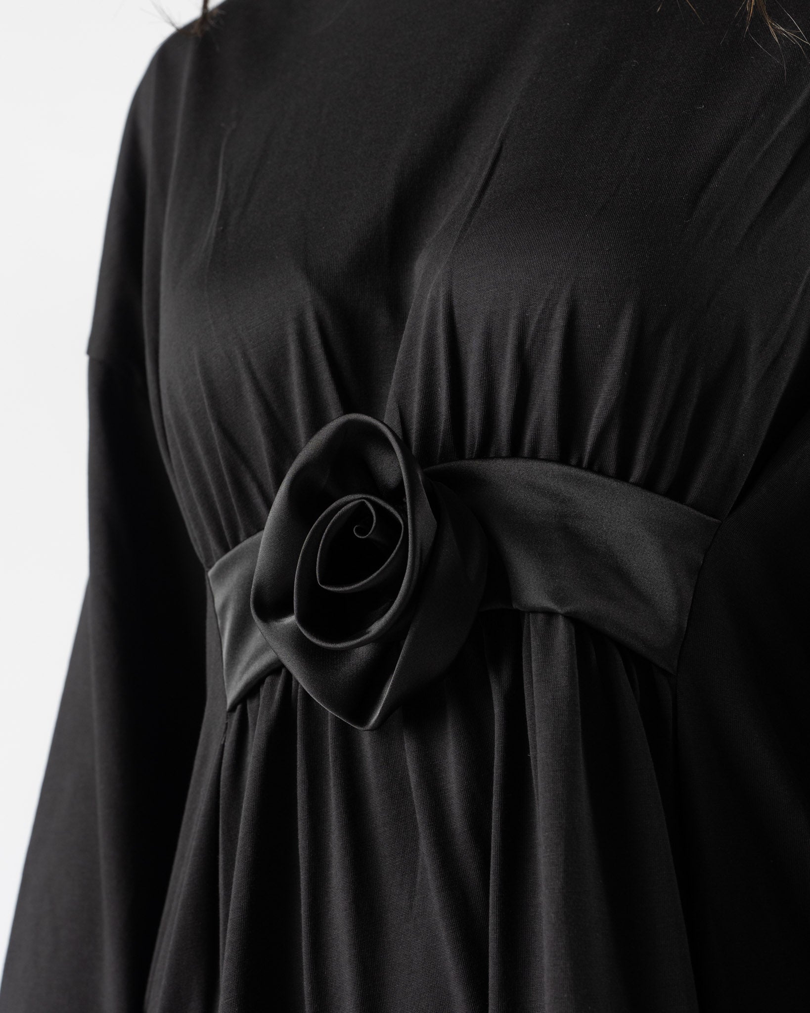 Simone Rocha Oversized Gathered Rose Lace Trim Dress in Black