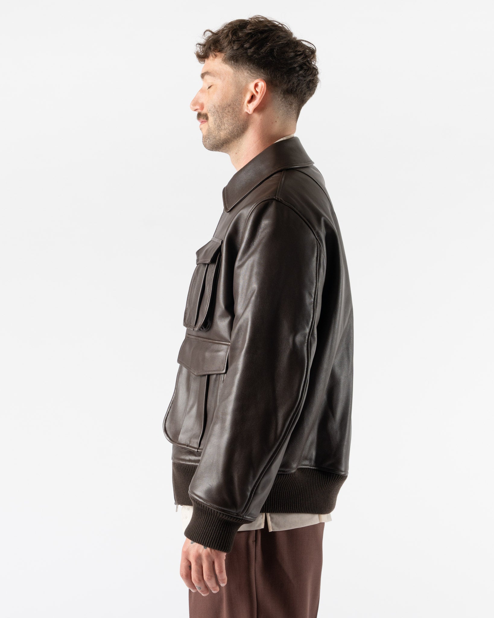 Simone Rocha Oversized Multi-Pocket Aviator Jacket in Chocolate