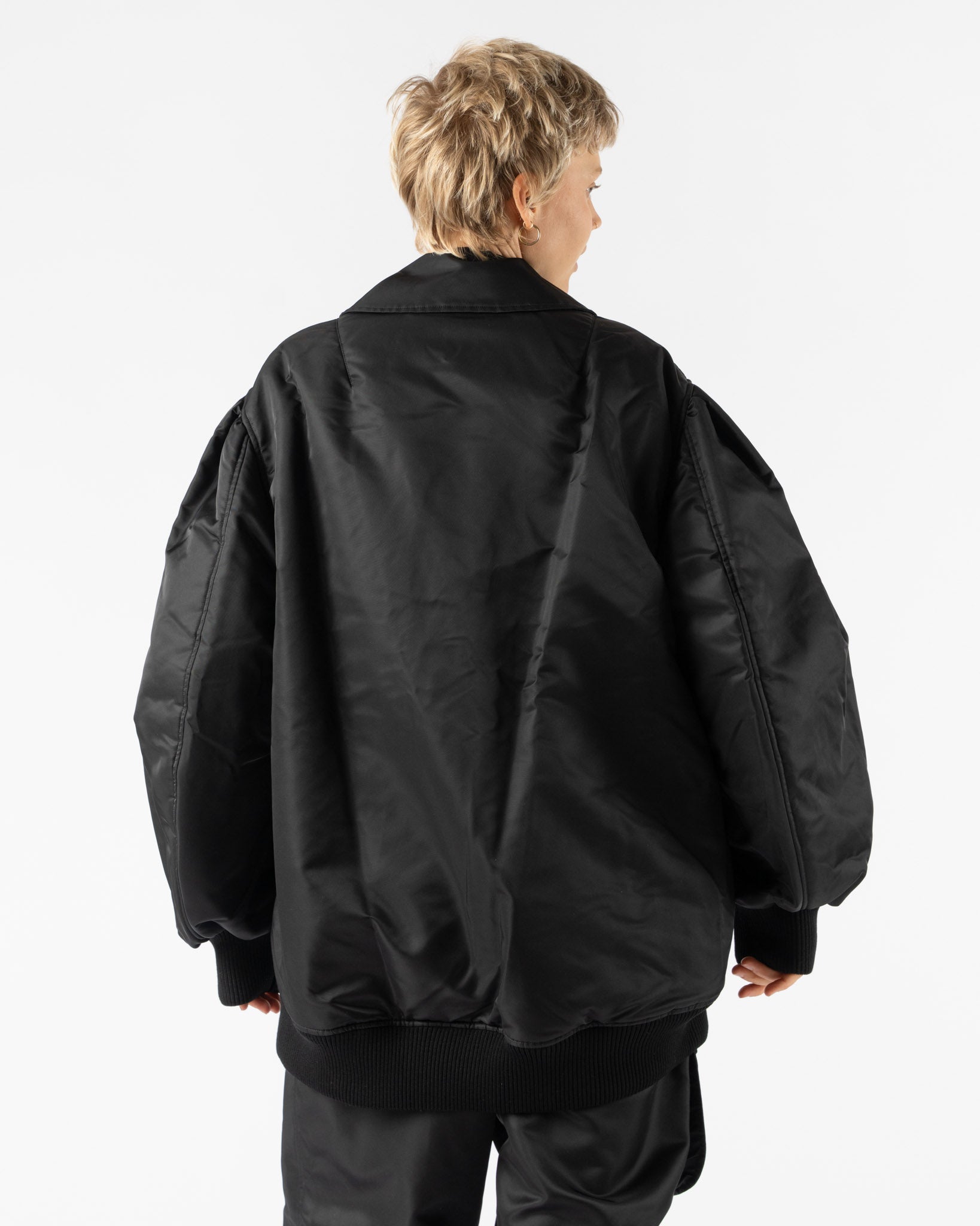 Simone Rocha Puff Sleeve Multi Bomber Satin Jacket in Black