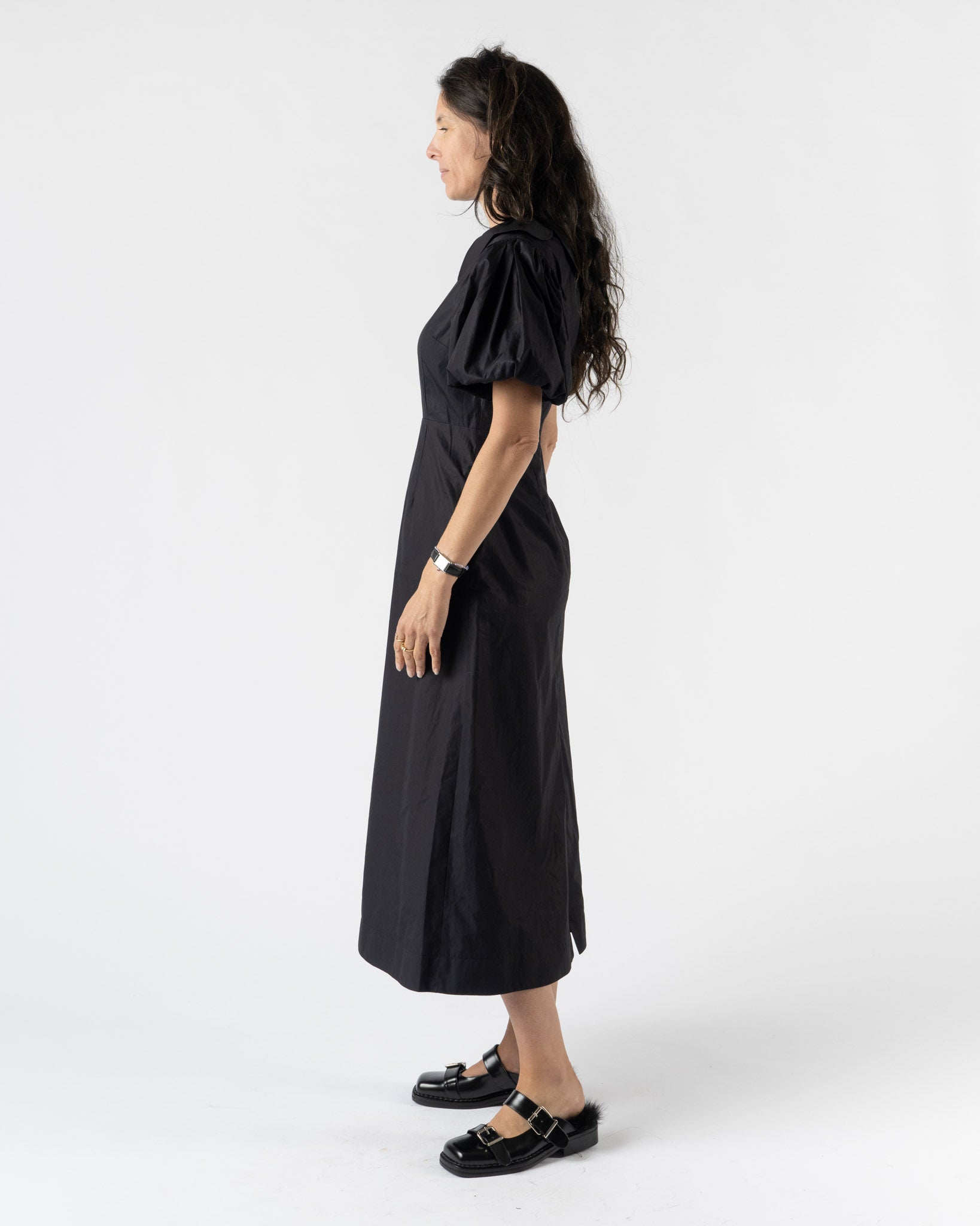 Simone Rocha Puff Sleeve Petal Collar Dress in Black