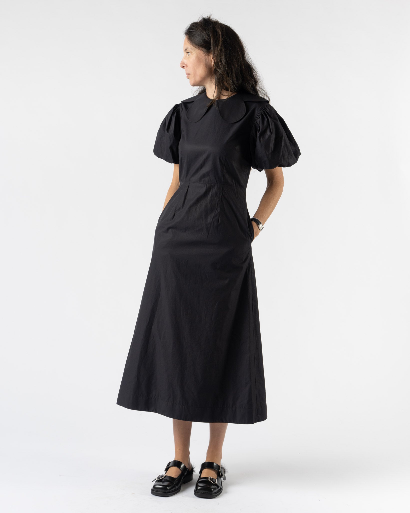 Simone Rocha Puff Sleeve Petal Collar Dress in Black