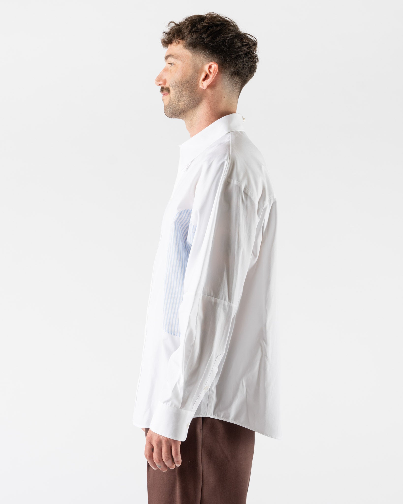 Simone Rocha Relaxed Patchwork Egg Shirt in White/Blue Stripe