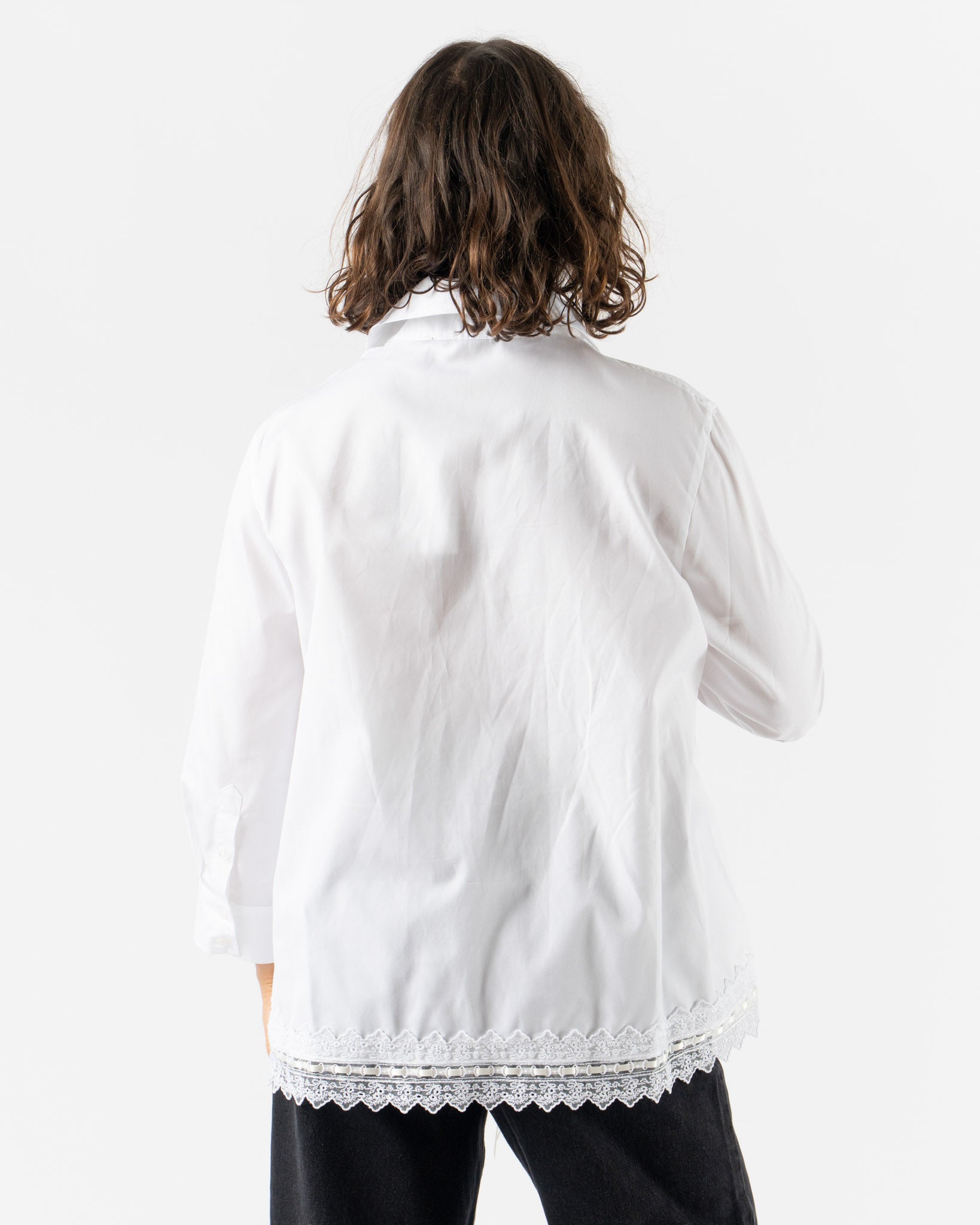 Simone Rocha Cropped Ribbon Trim Masculine Shirt in White