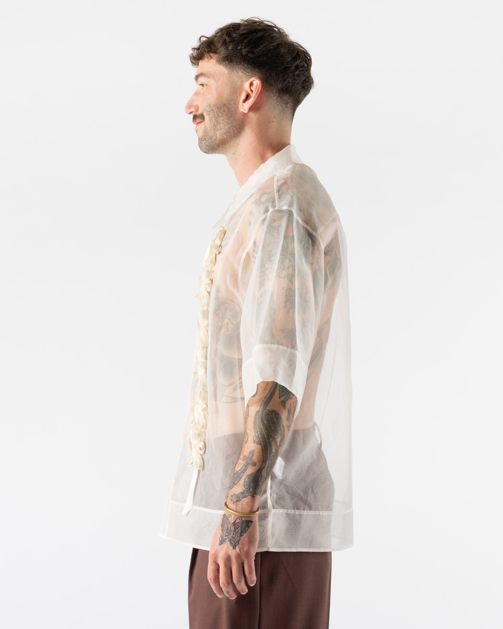 Simone Rocha Ribbon Chain Boxy Shirt in Ivory