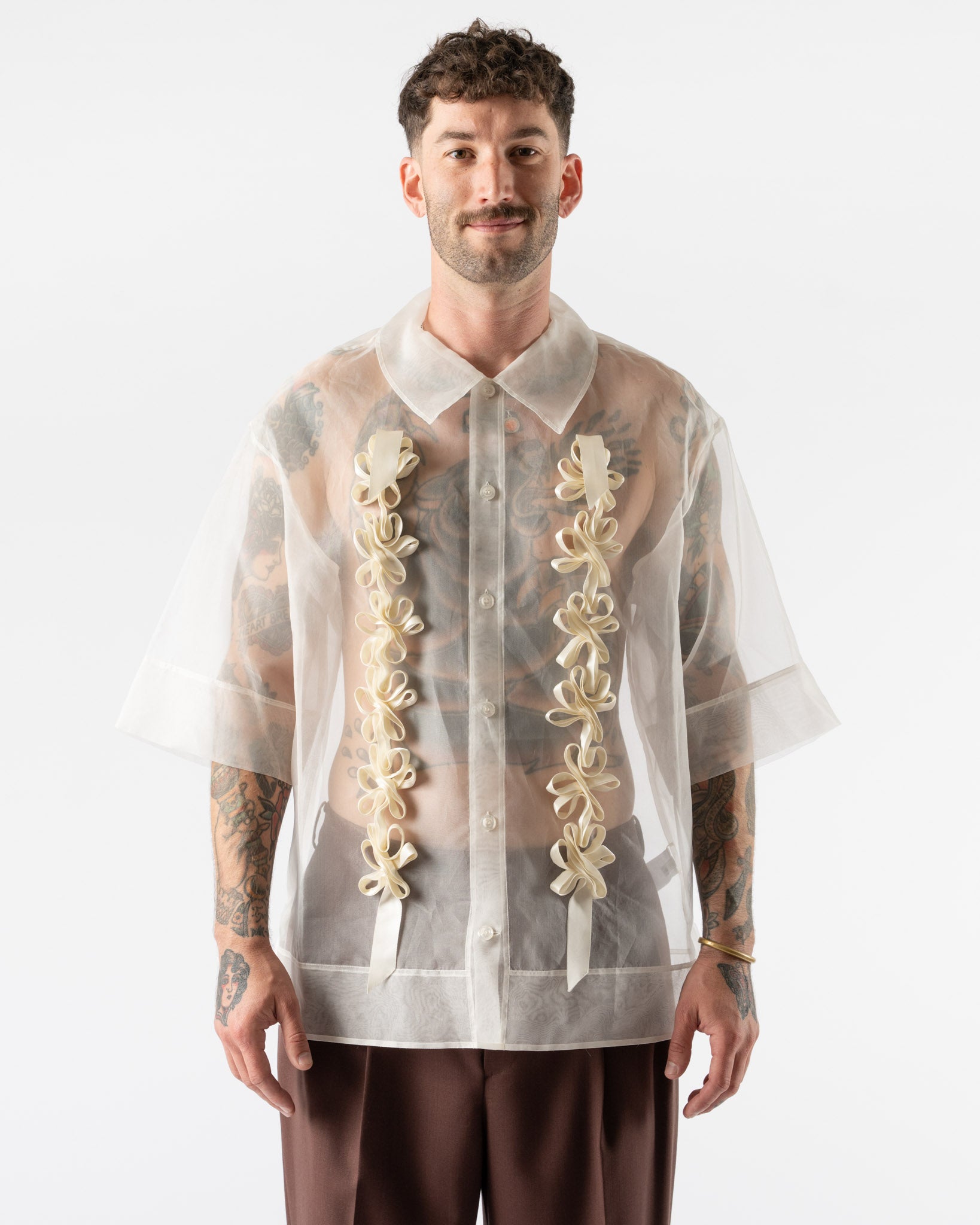 Simone Rocha Ribbon Chain Boxy Shirt in Ivory