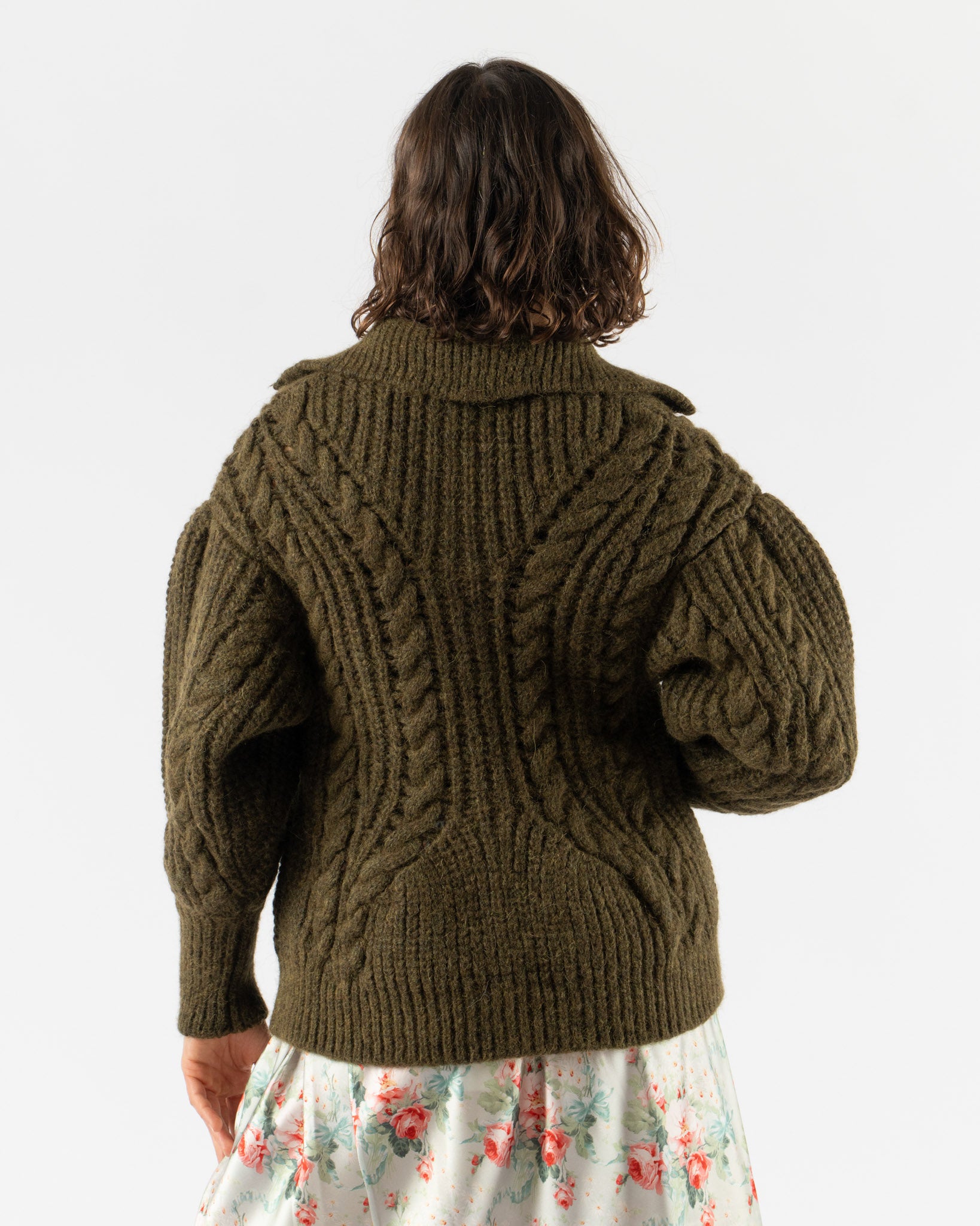 Simone Rocha Sculpted Collared Chunky Knit Cardigan in Olive