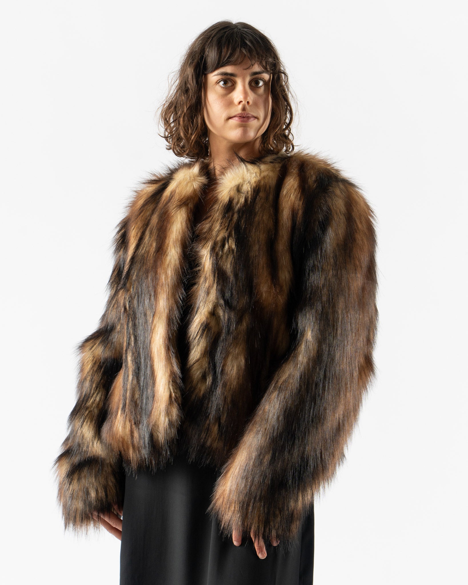 Simone Rocha Sculpted Faux Fur Fray Jacket in Natural