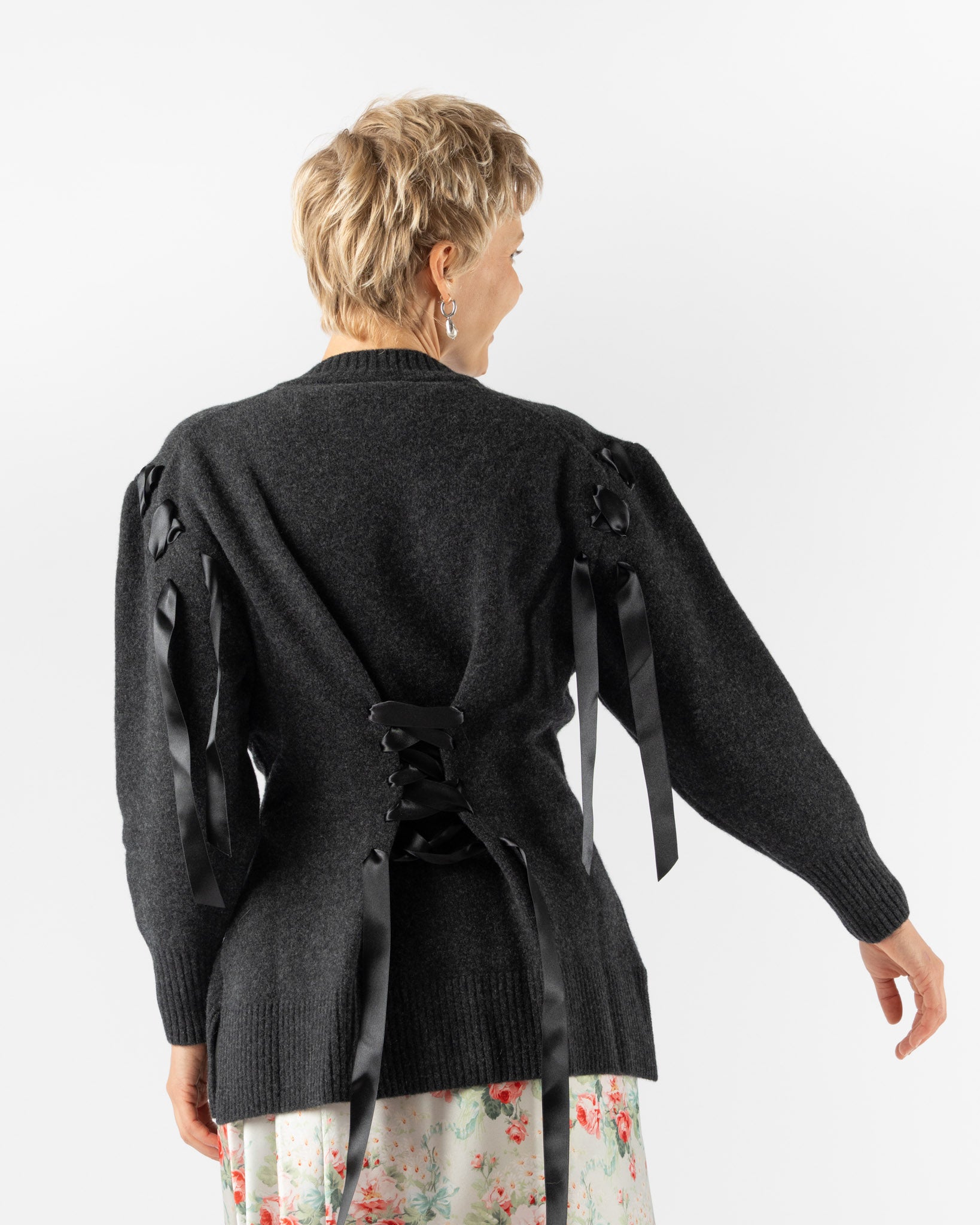Simone Rocha Sculpted Ribbon Corset Detail Cardigan in Charcoal