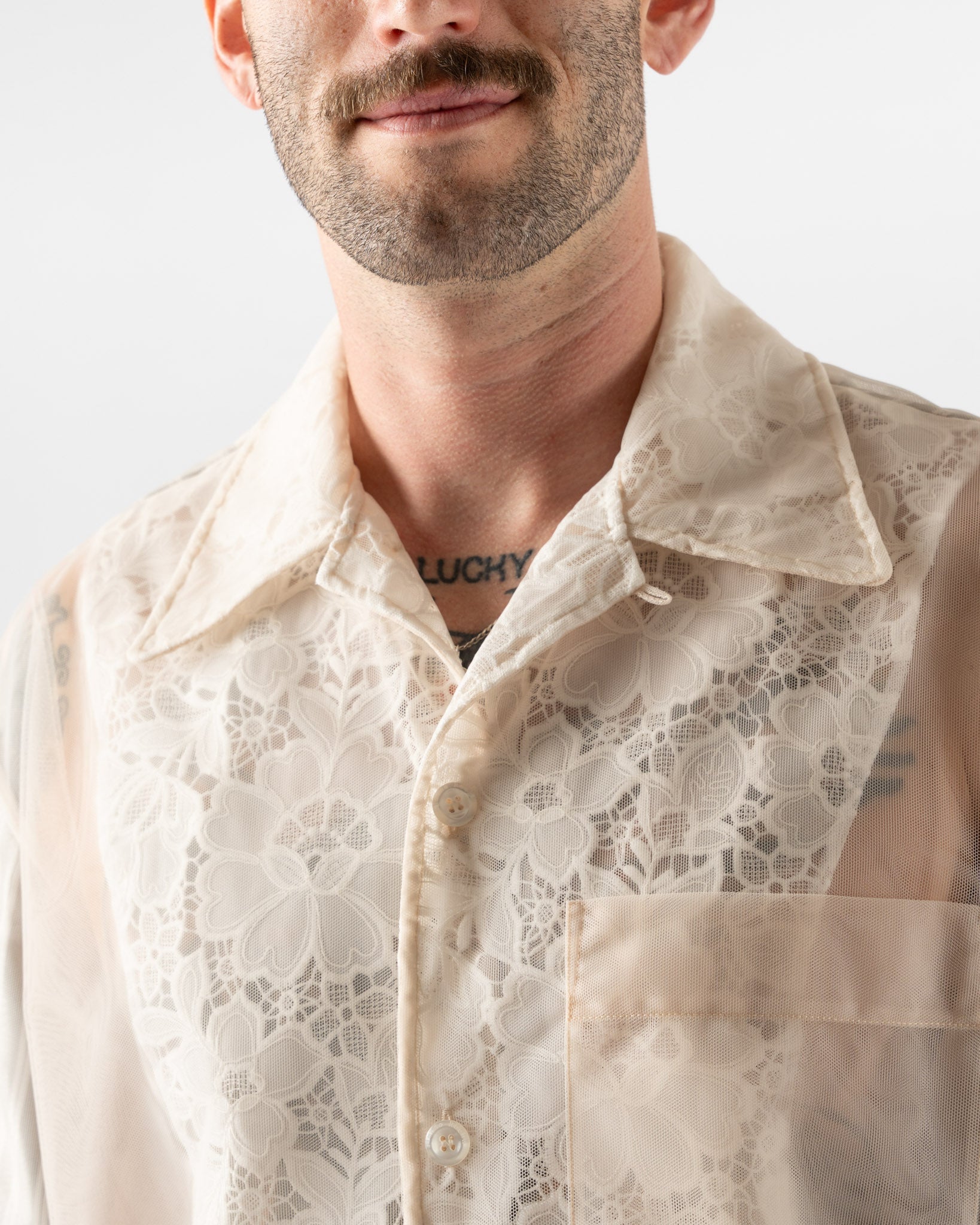 Simone Rocha Trapped Lace Patchwork Boxy Shirt in Nude/White