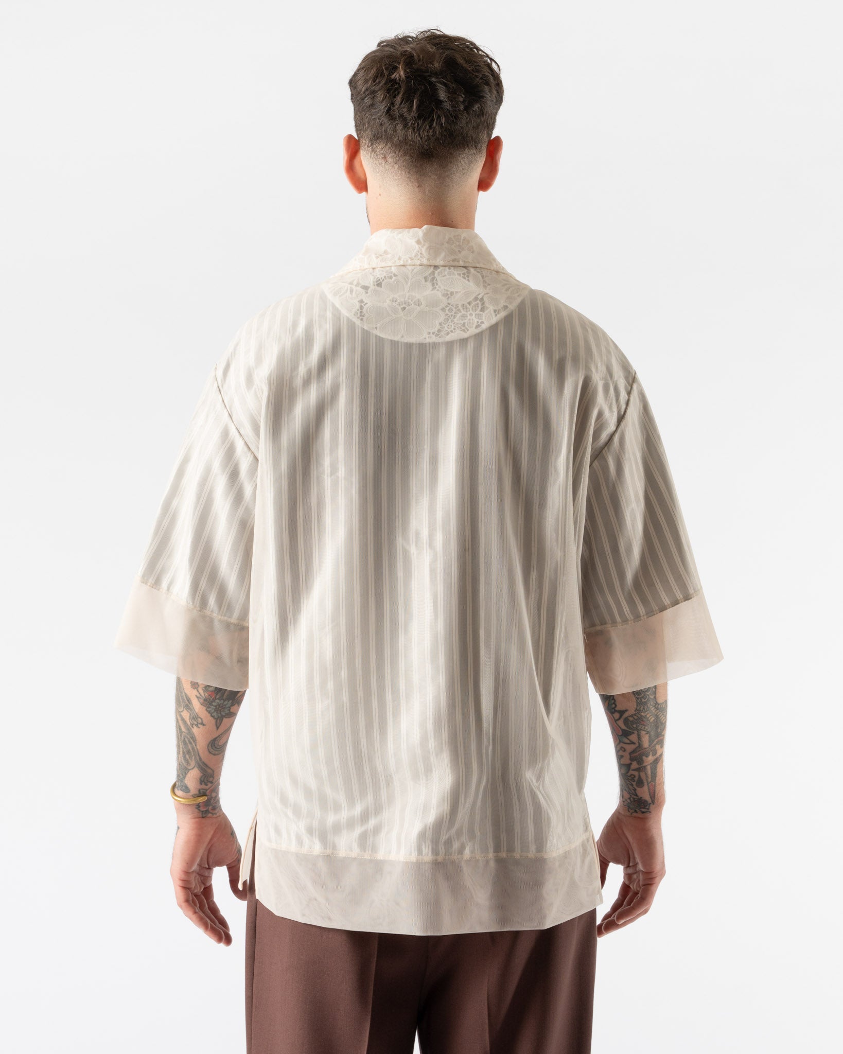 Simone Rocha Trapped Lace Patchwork Boxy Shirt in Nude/White