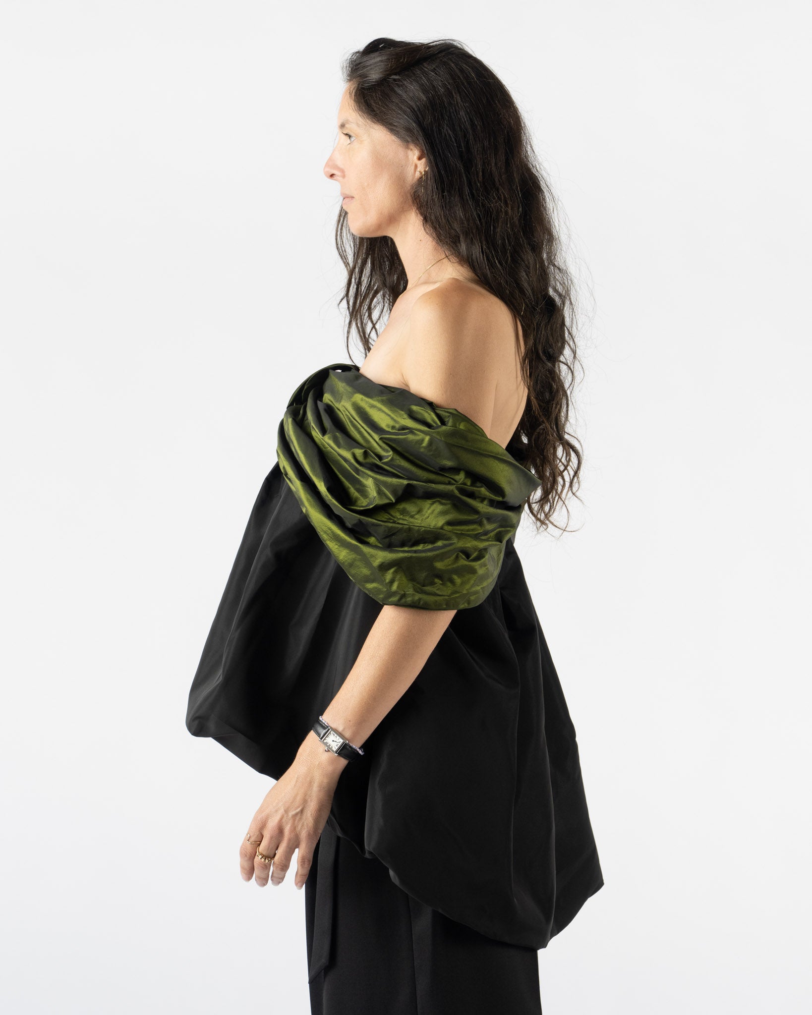 Simone Rocha Gathered Bow Top in Black/Moss