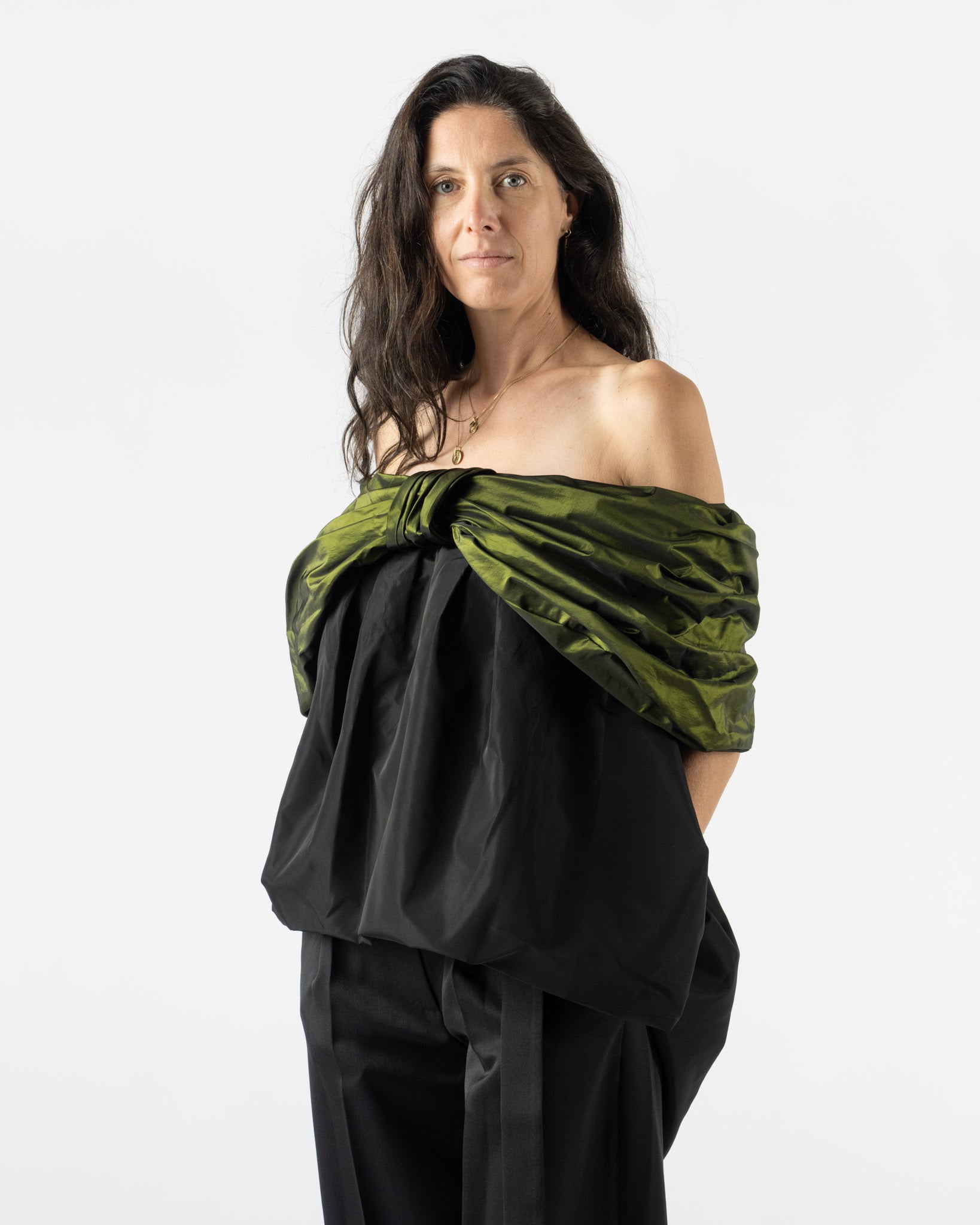 Simone Rocha Gathered Bow Top in Black/Moss