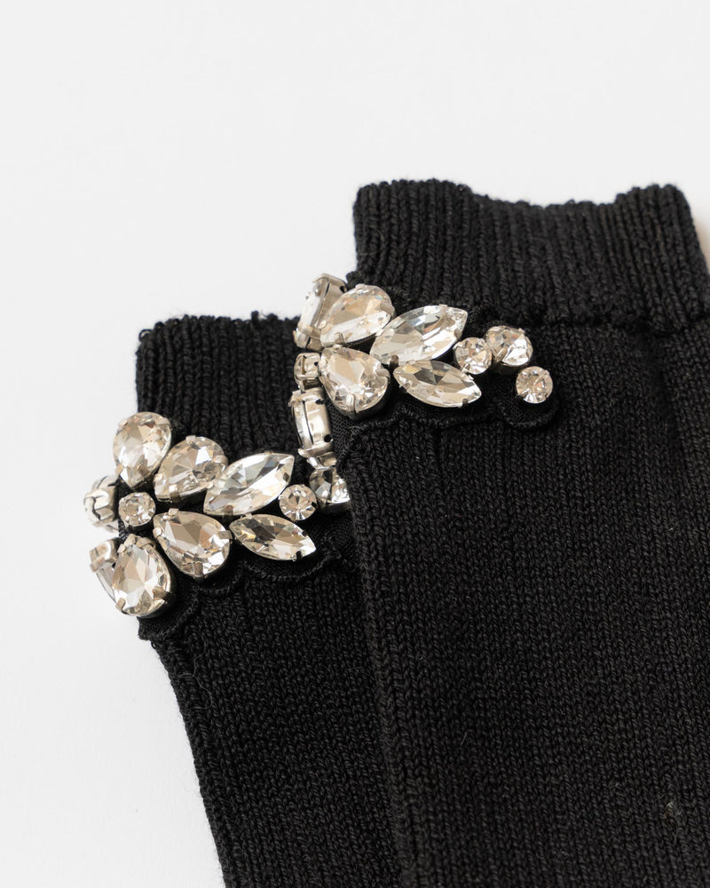 Simone Rocha Flower Crystal Emblem Ankle Sock in Black/Crystal