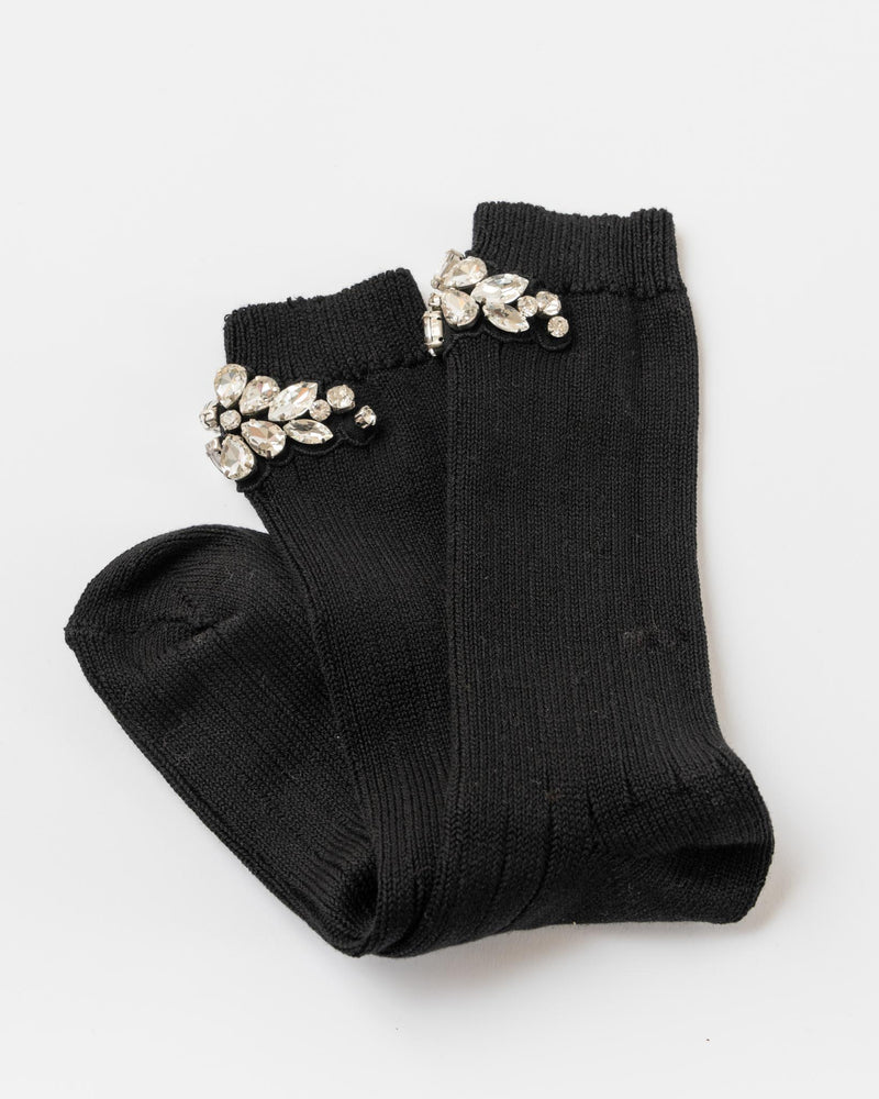 Simone Rocha Flower Crystal Emblem Ankle Sock in Black/Crystal