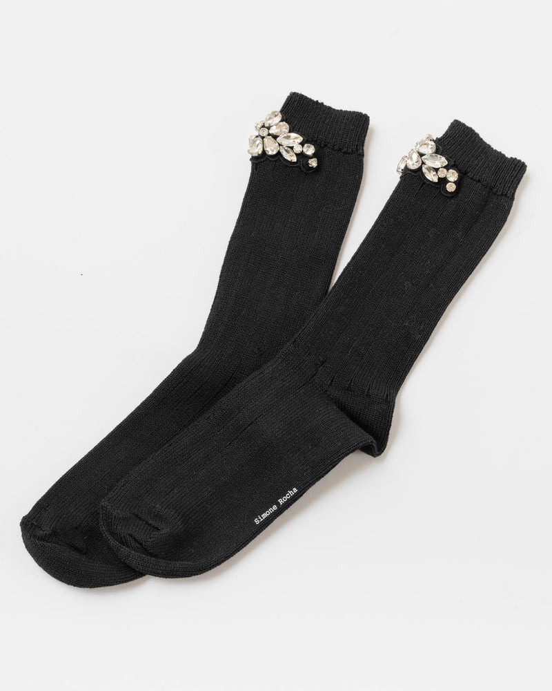 Simone Rocha Flower Crystal Emblem Ankle Sock in Black/Crystal