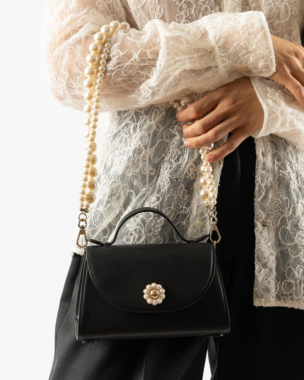 Simone Rocha Pochette Valentine Bag with Pearl Crossbody Strap in Black/Pearl