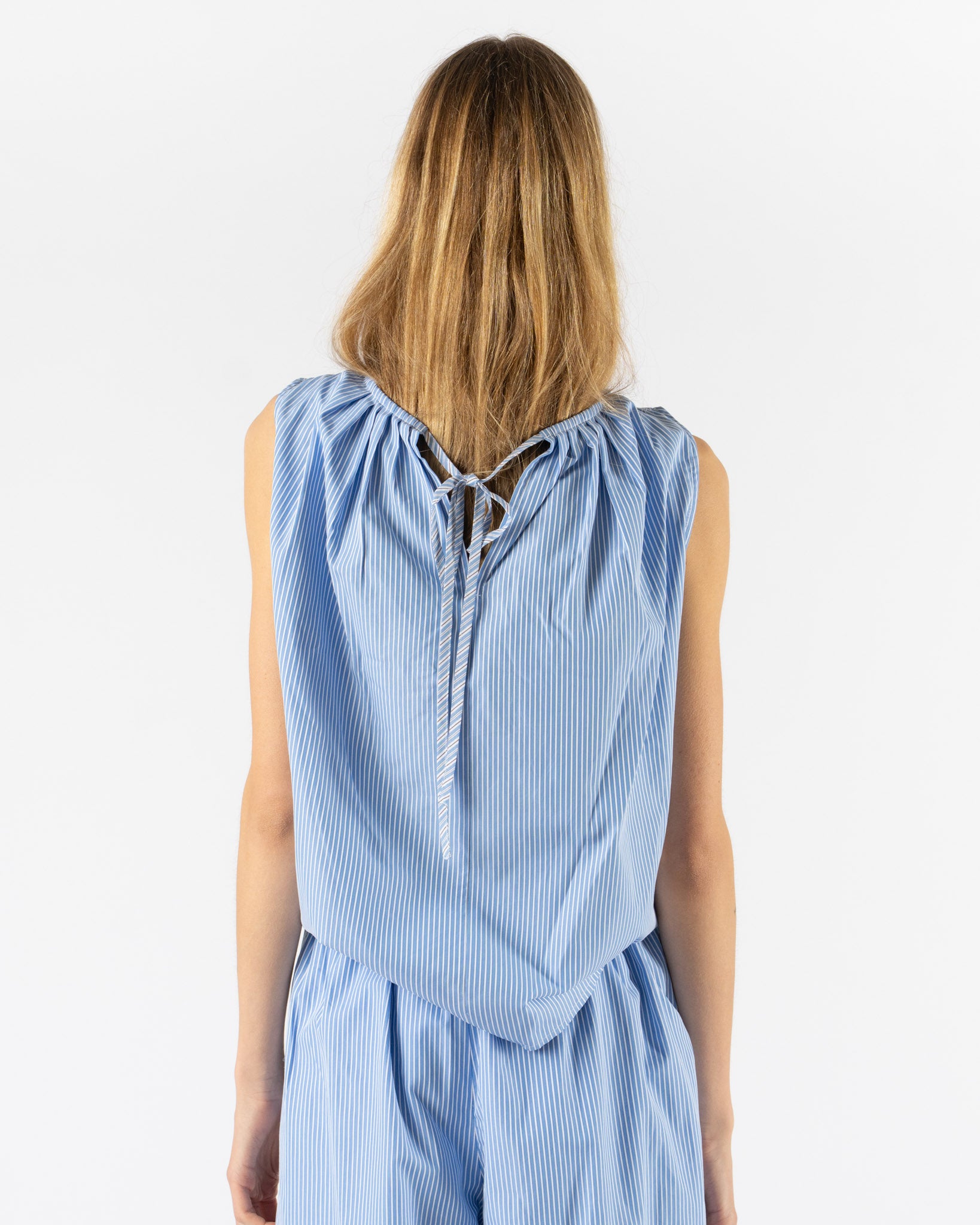 Rhodolirion Sleeveless Frill Shirt in Sax Stripe