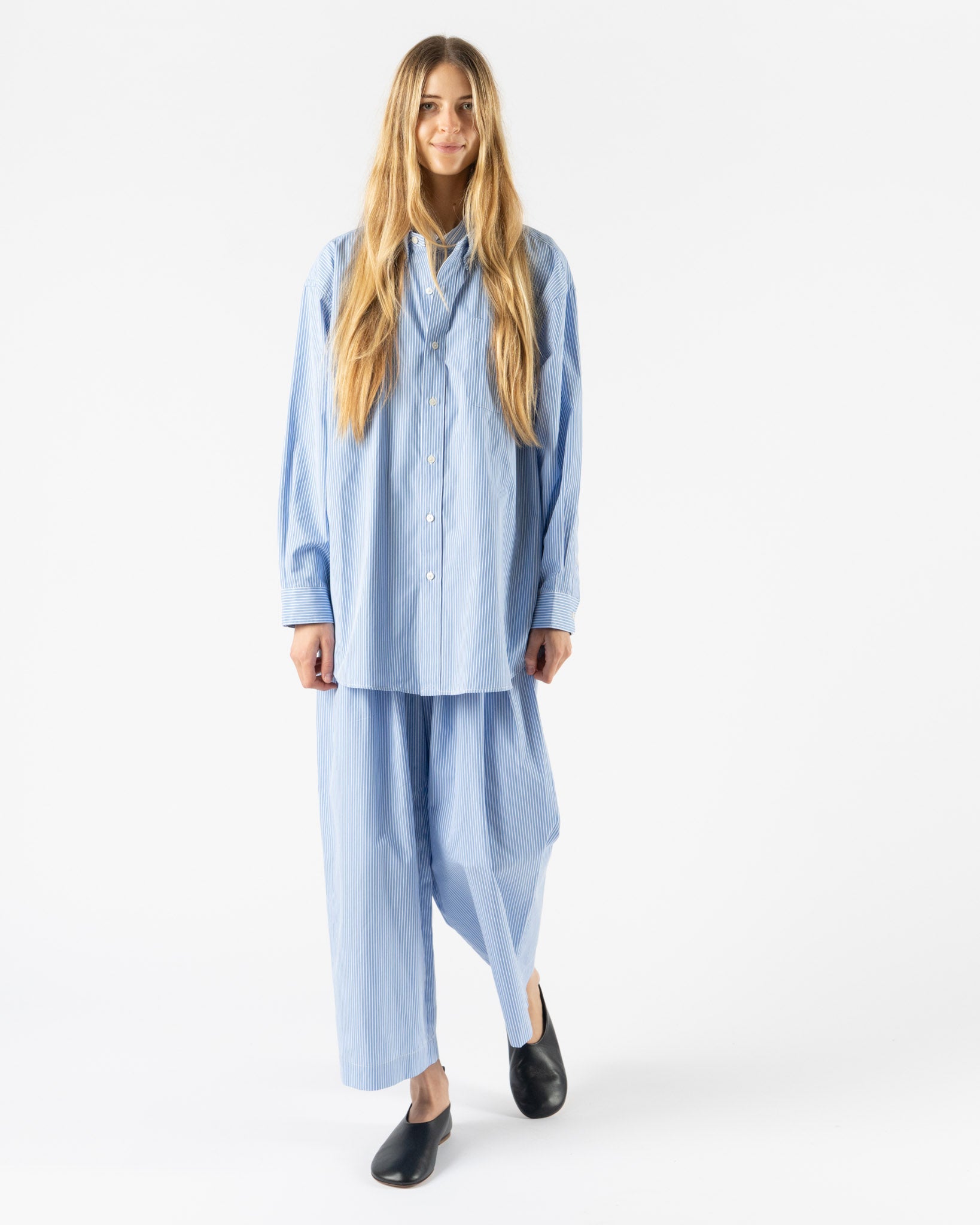 Rhodolirion Double Layer Button-Down Shirt in Sax Stripe