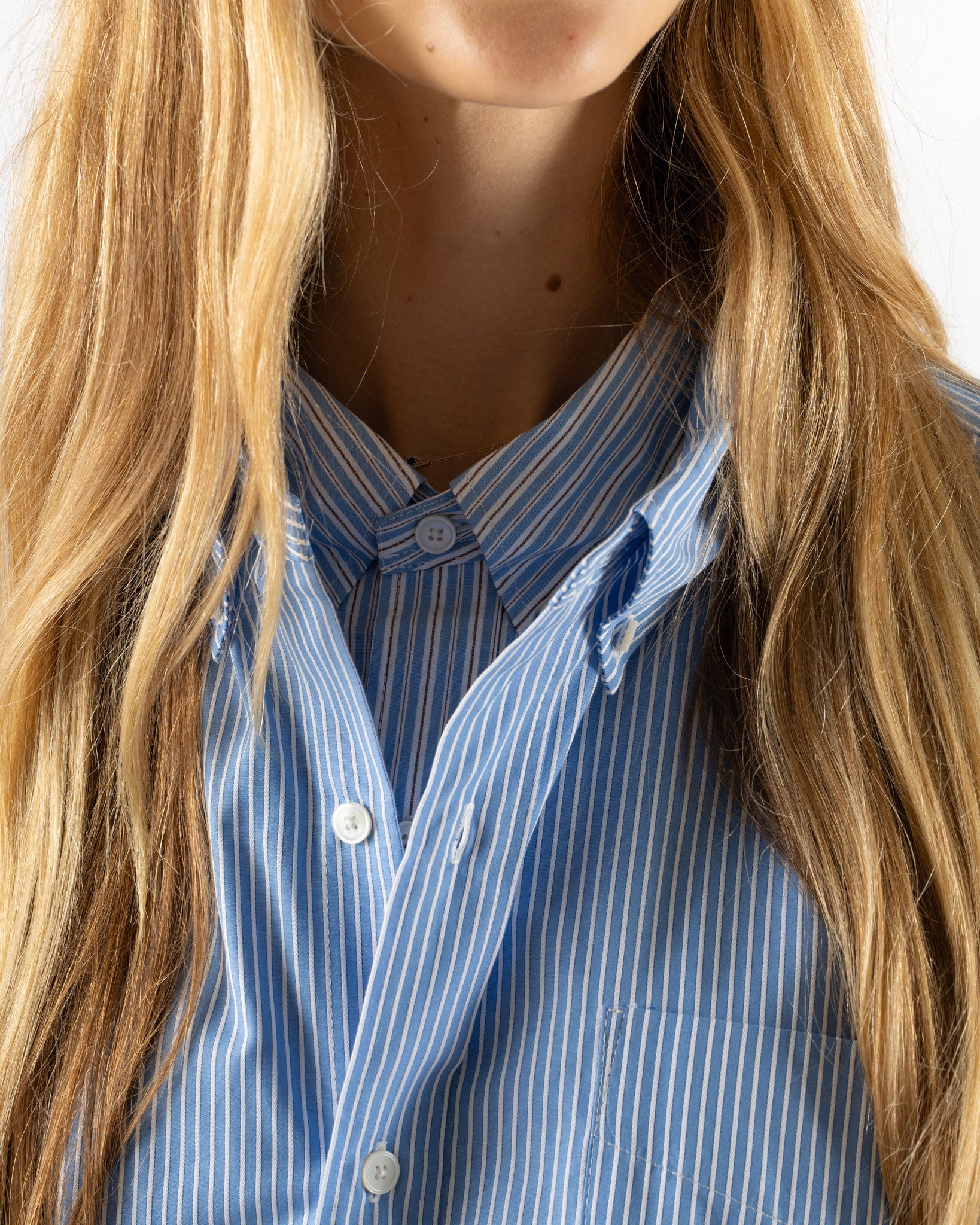 Rhodolirion Double Layer Button-Down Shirt in Sax Stripe