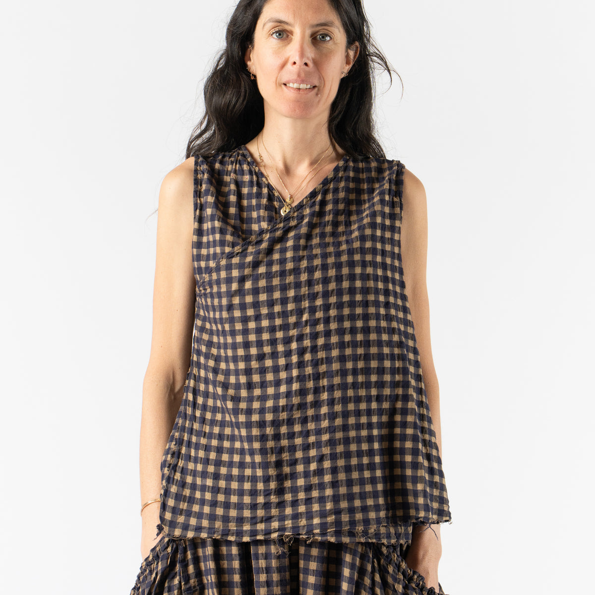 Quitan Sleeveless Top in Tea Deep Navy Curated at Jake and Jones