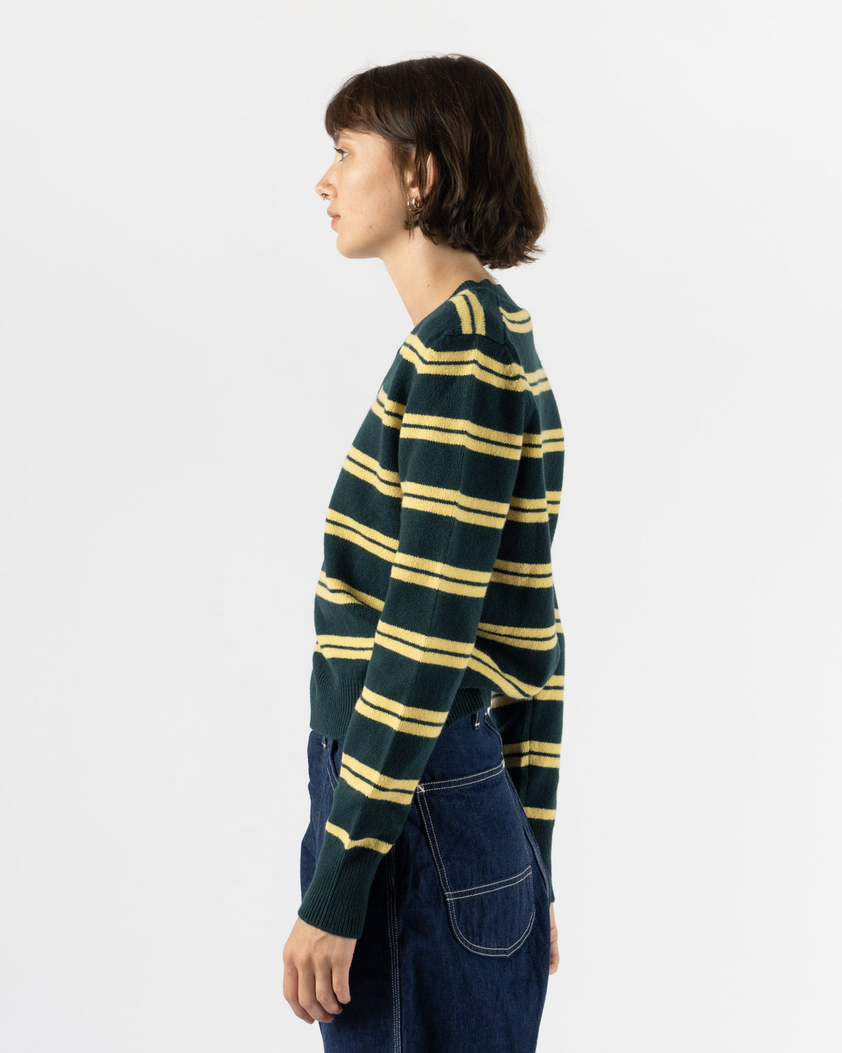 &Daughter Sligo Shrunken V-Neck in Stripe Holly with Yellow