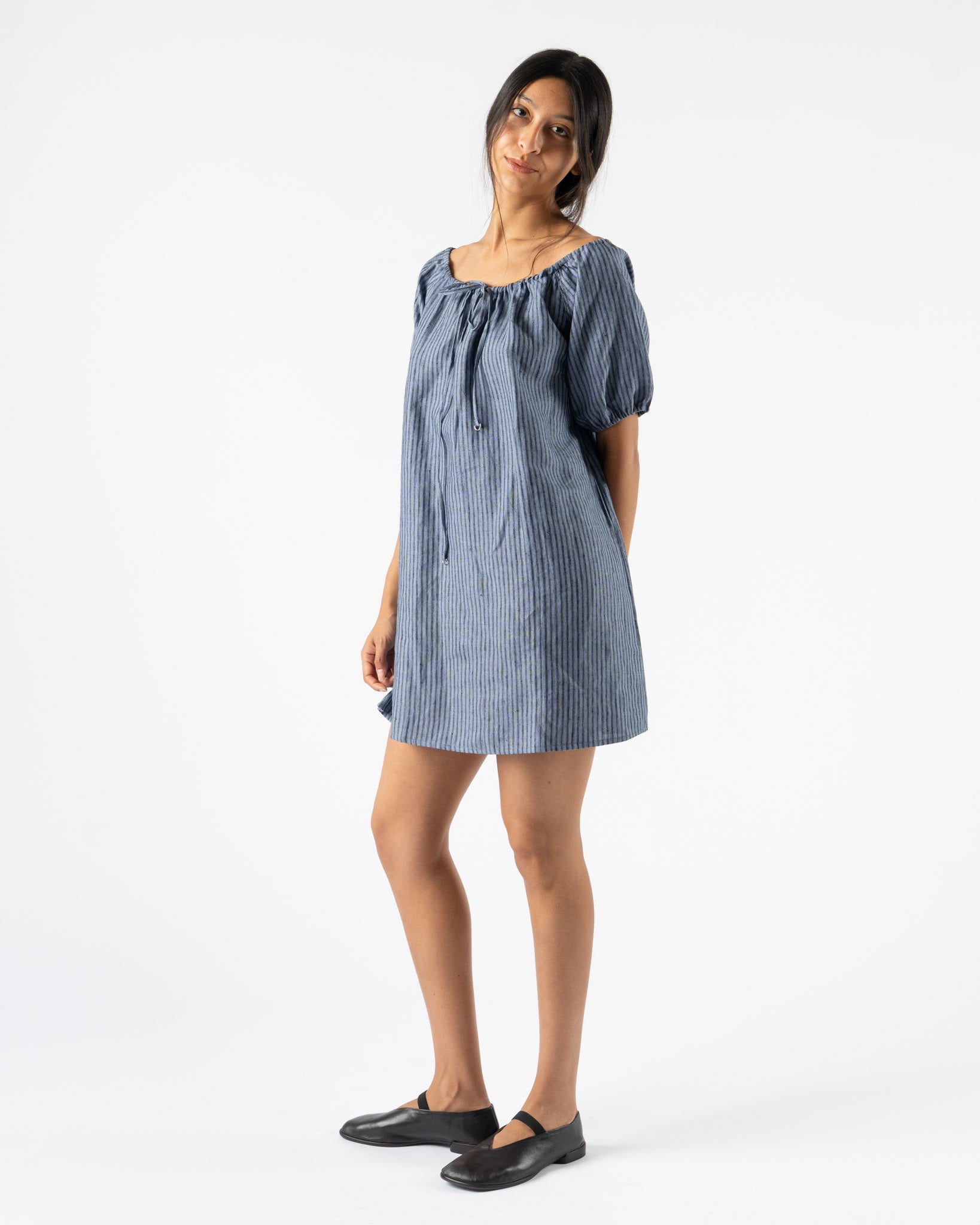 Deiji Studios Smock Dress in Asure Stripe