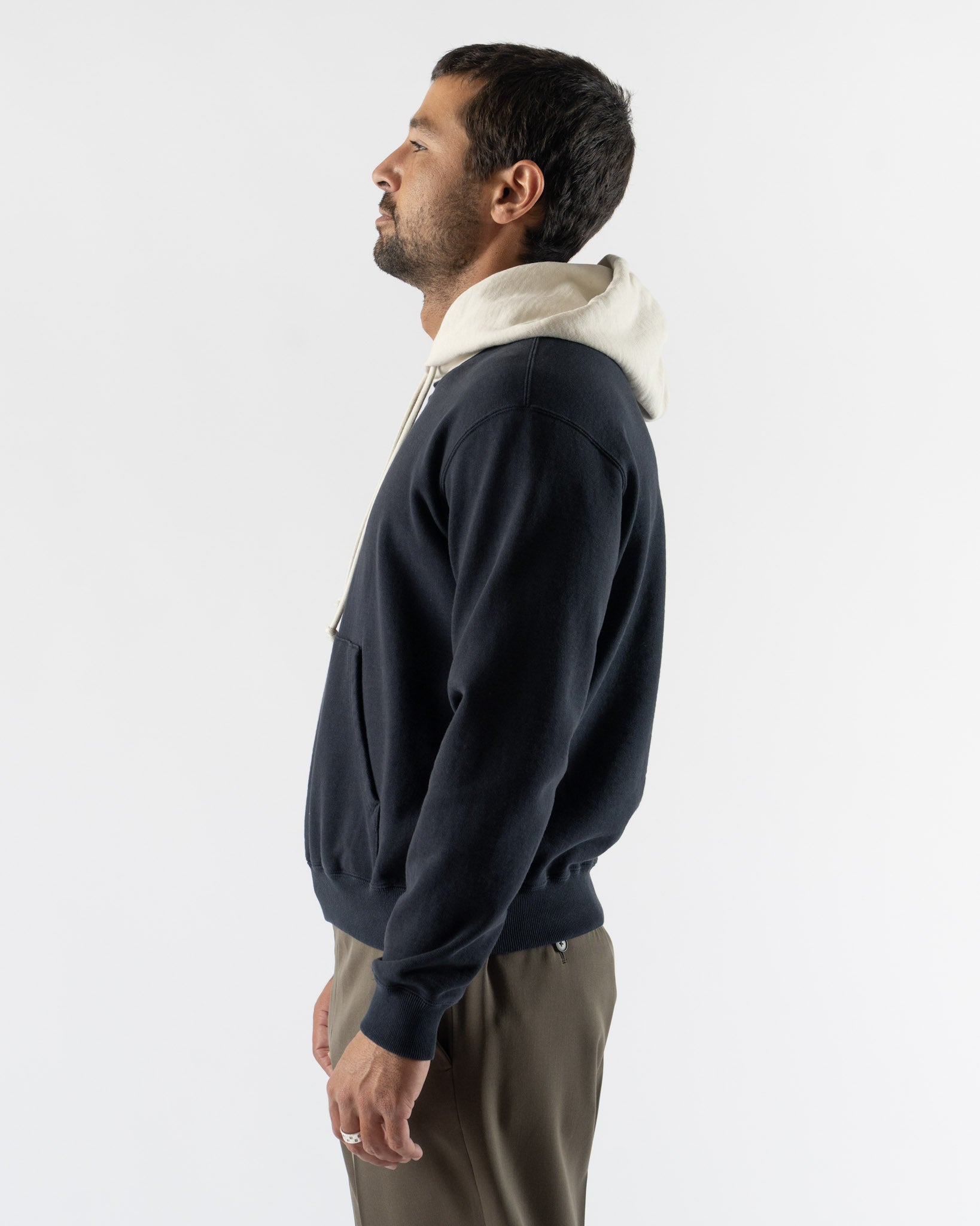 Auralee Smooth Soft BD Sweat P/O Parka in Dark Navy x White