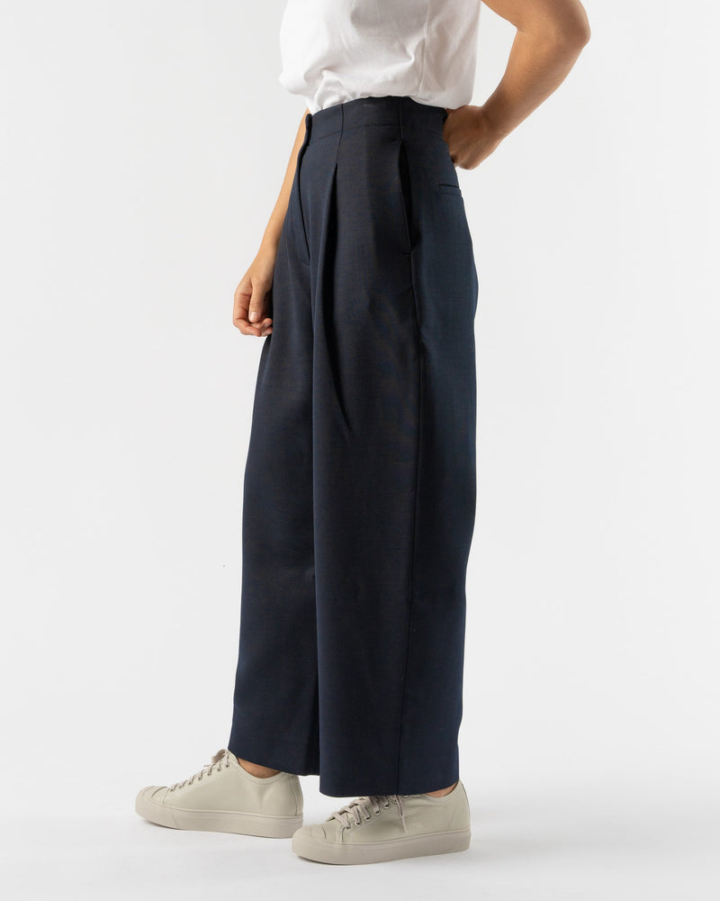Studio Nicholson Dordoni Deep Pleat Volume Ankle Pant in Darkest Navy Compact Poly Viscose