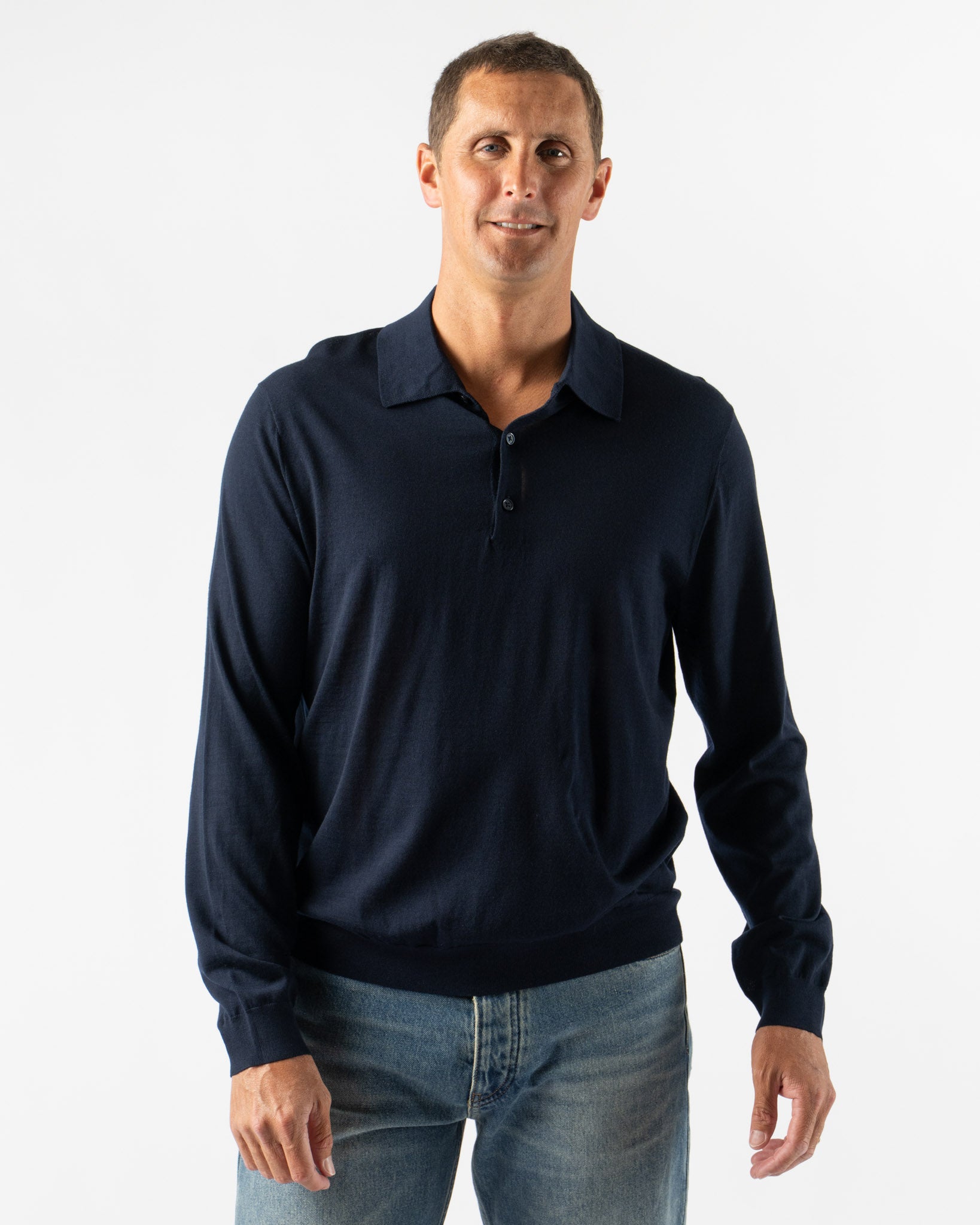 Sunflower Merino Polo in Navy