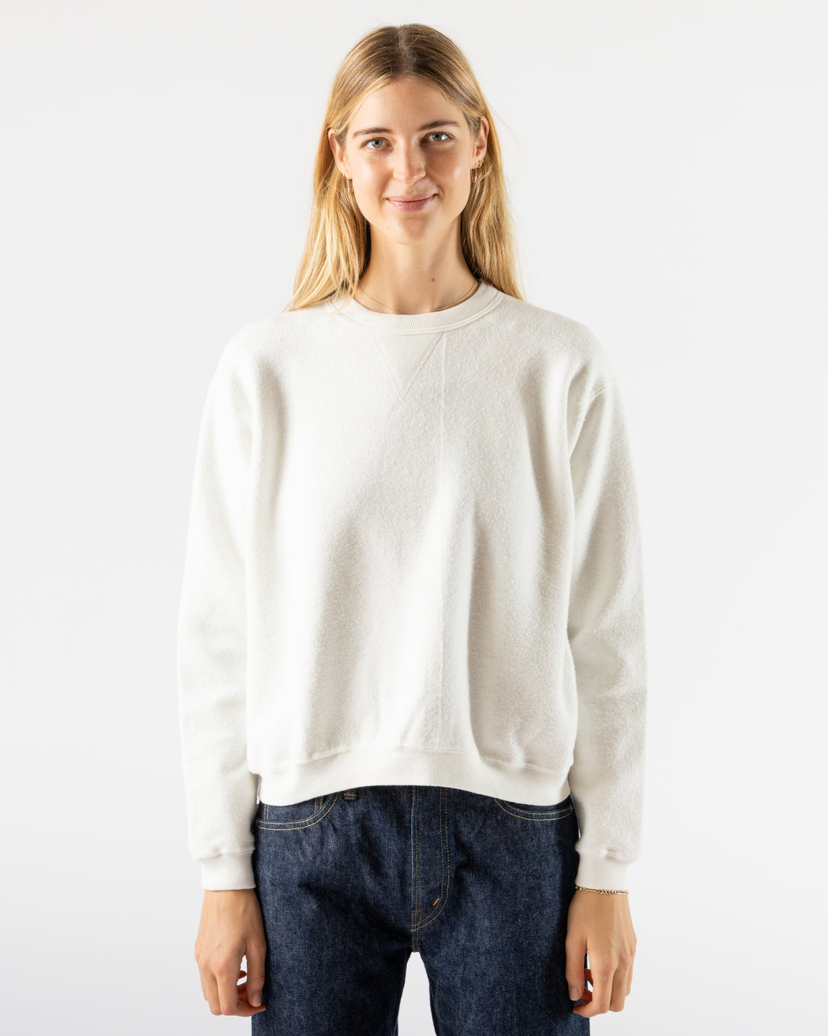 Sunray Hina Reversed Fleece Crew Neck Sweatshirt in Off White 