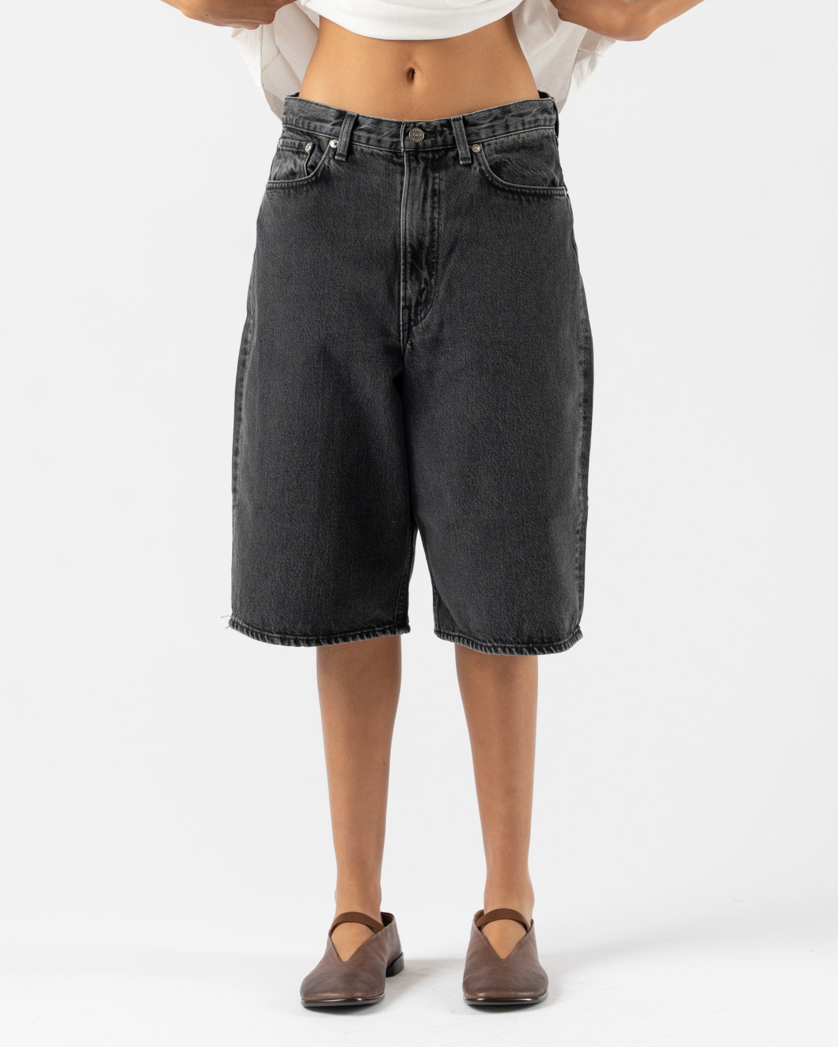 orSlow Super Dad's Fit Shorts in Black Denim Stone