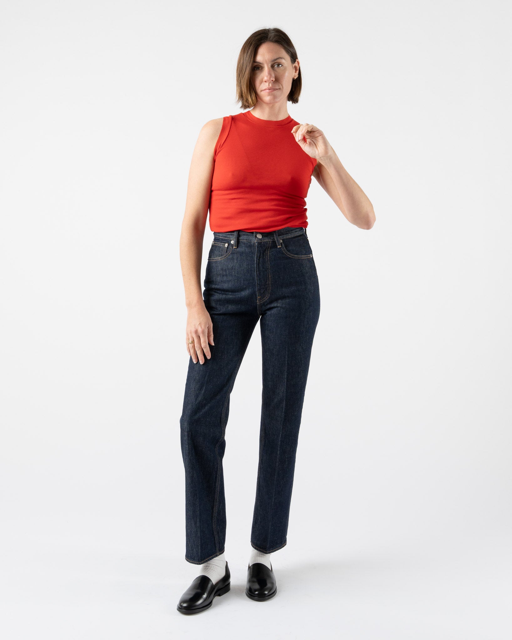 Auralee Super High Gauge Sheer Rib Tank in Red Curated at