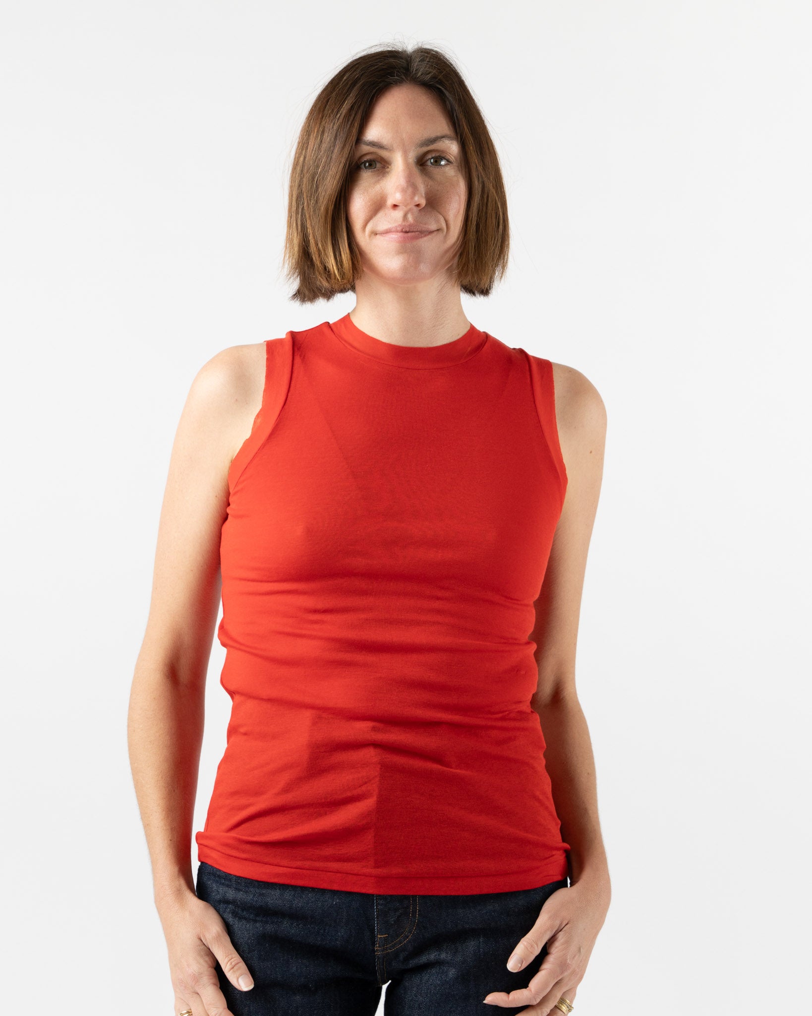 Auralee Super High Gauge Sheer Rib Tank in Red Curated at Jake and Jones