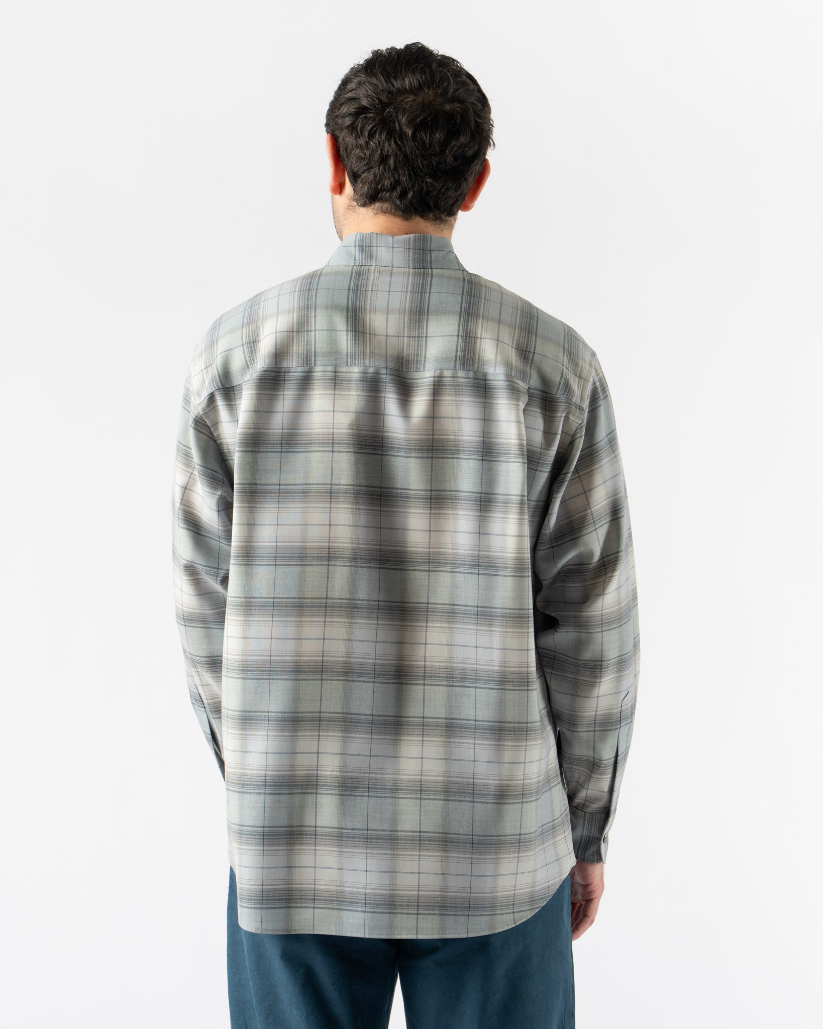 Auralee Super Light Wool Check Shirt in Blue Green Check