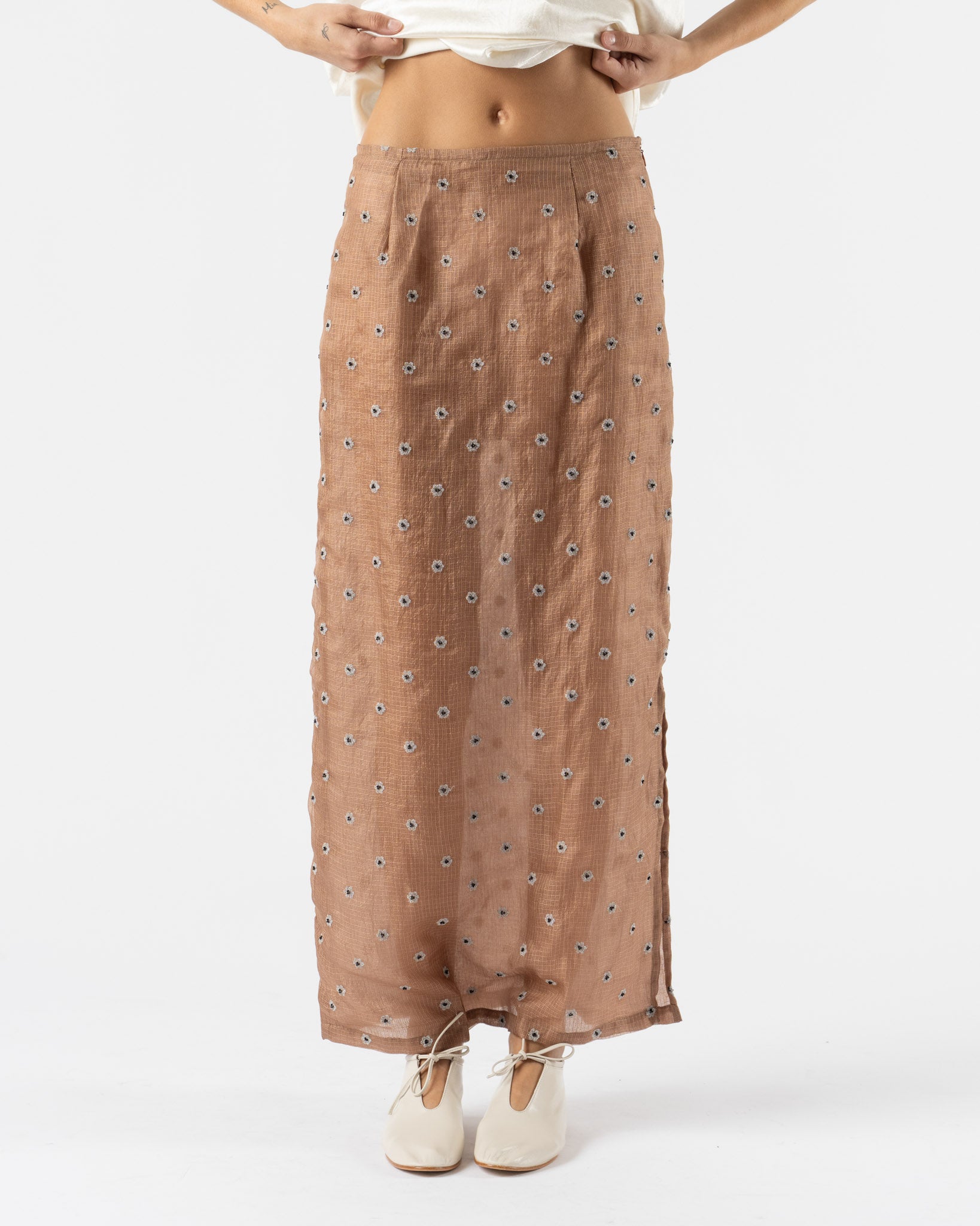 Tigra Tigra Kasab Slip Skirt in Coffee with Silver Kasab