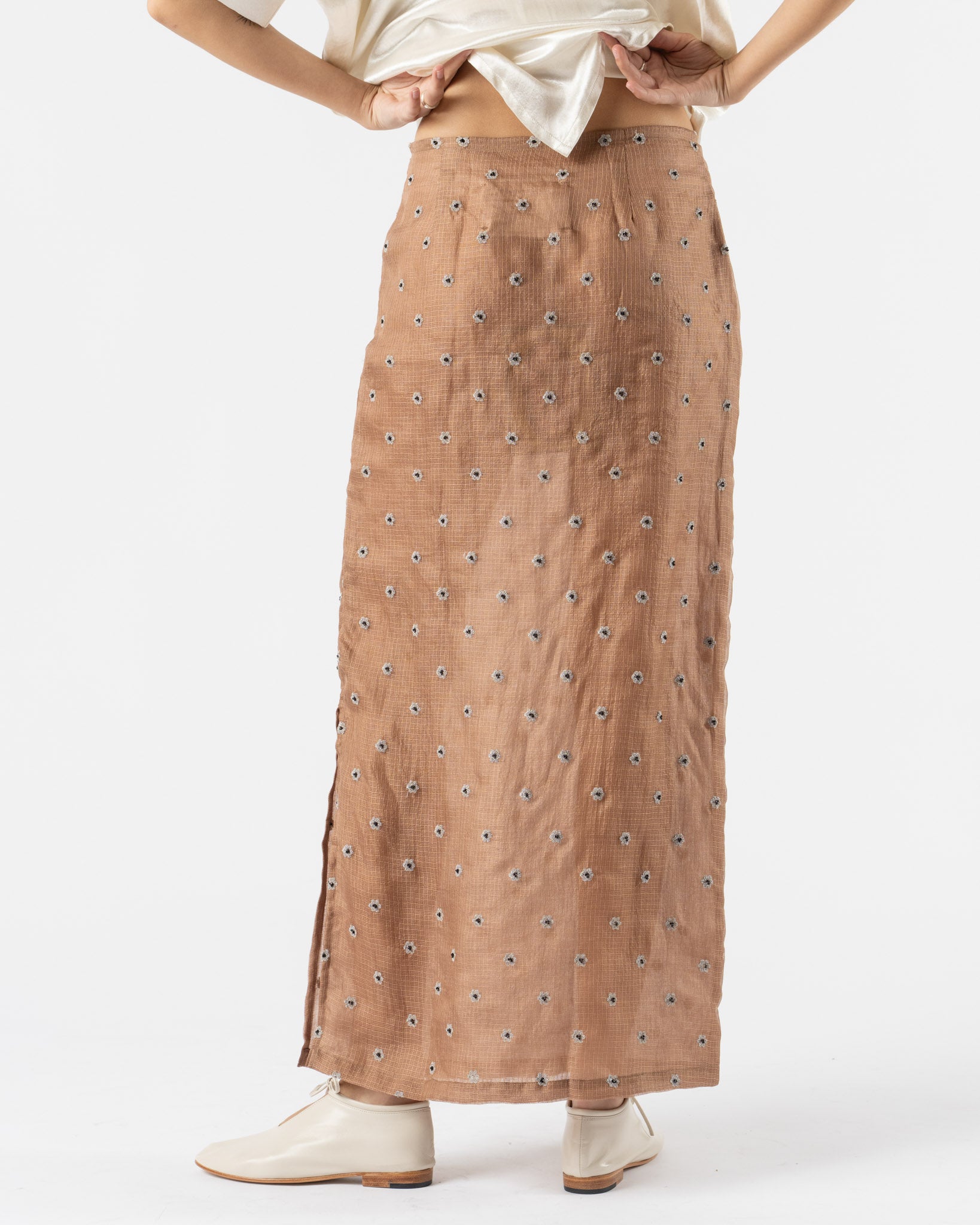 Tigra Tigra Kasab Slip Skirt in Coffee with Silver Kasab