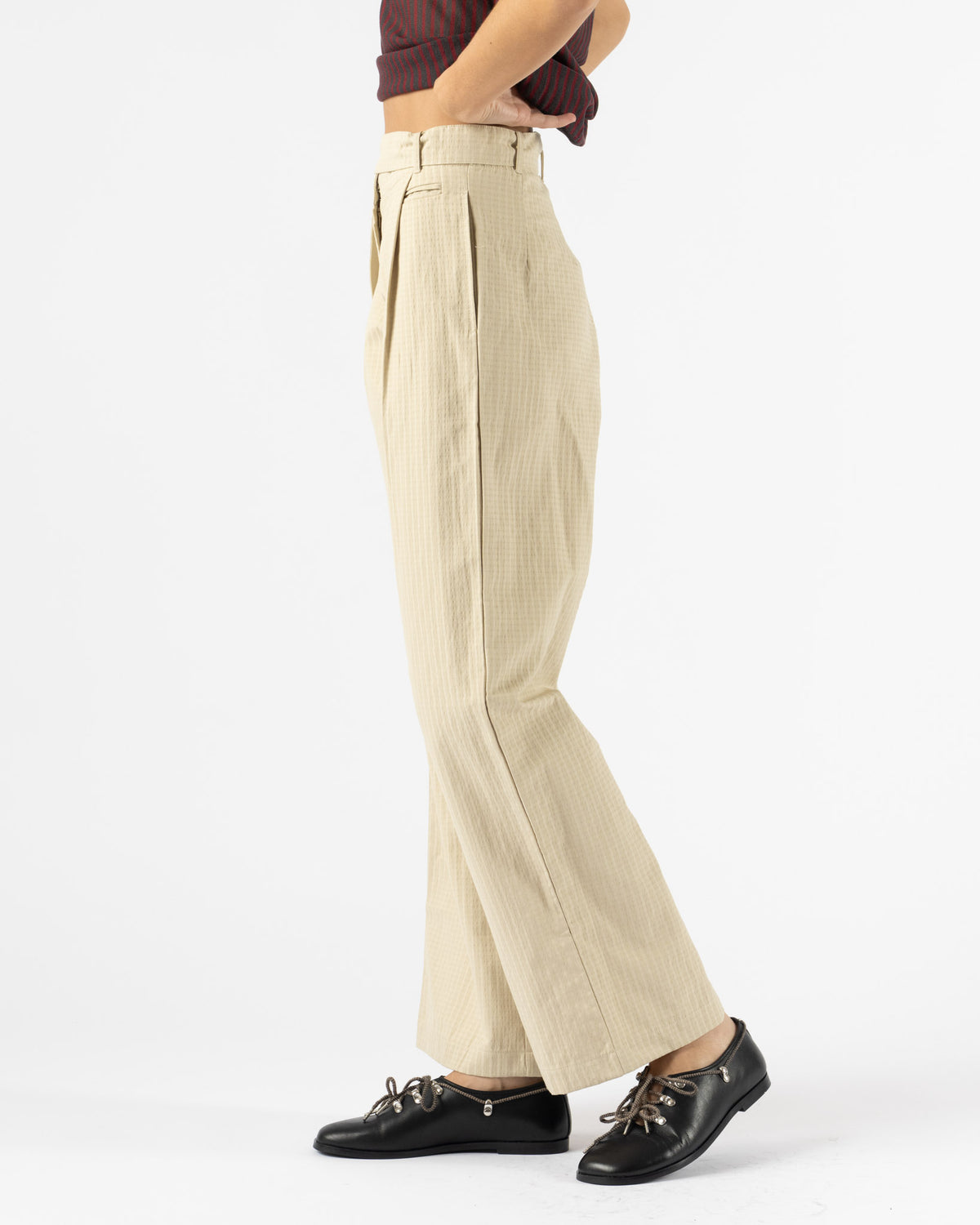 Deiji Studios Tab Belt Pant in Beige Square