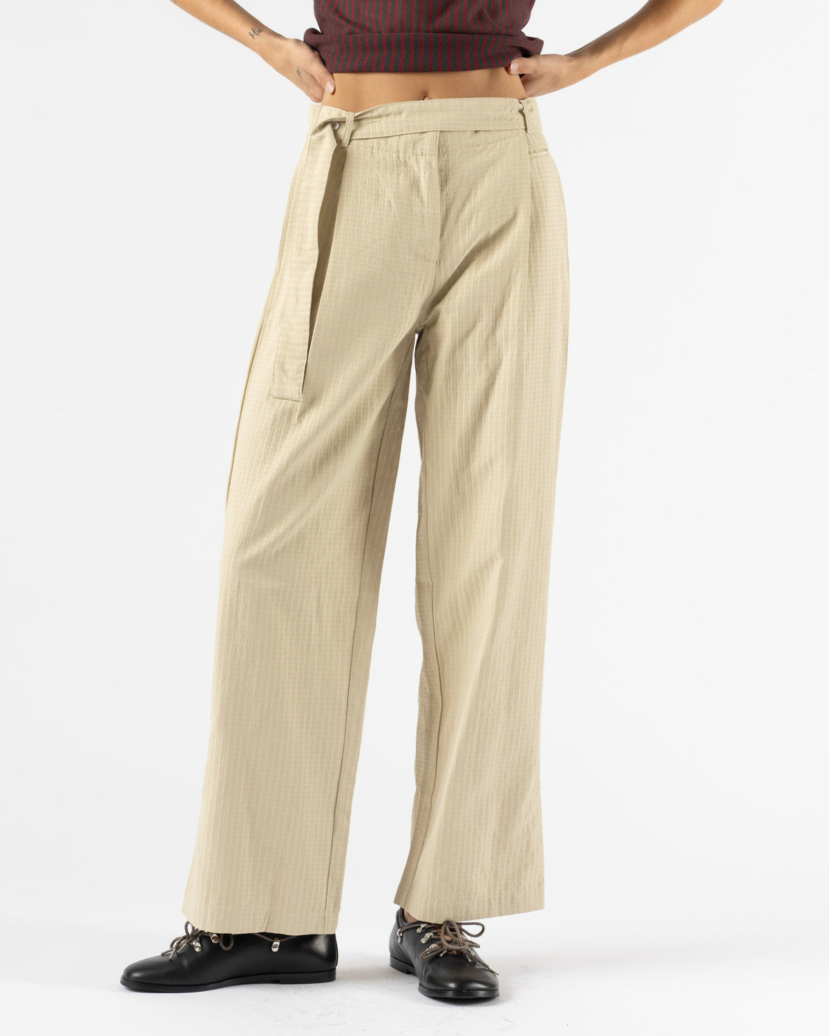 Deiji Studios Tab Belt Pant in Beige Square