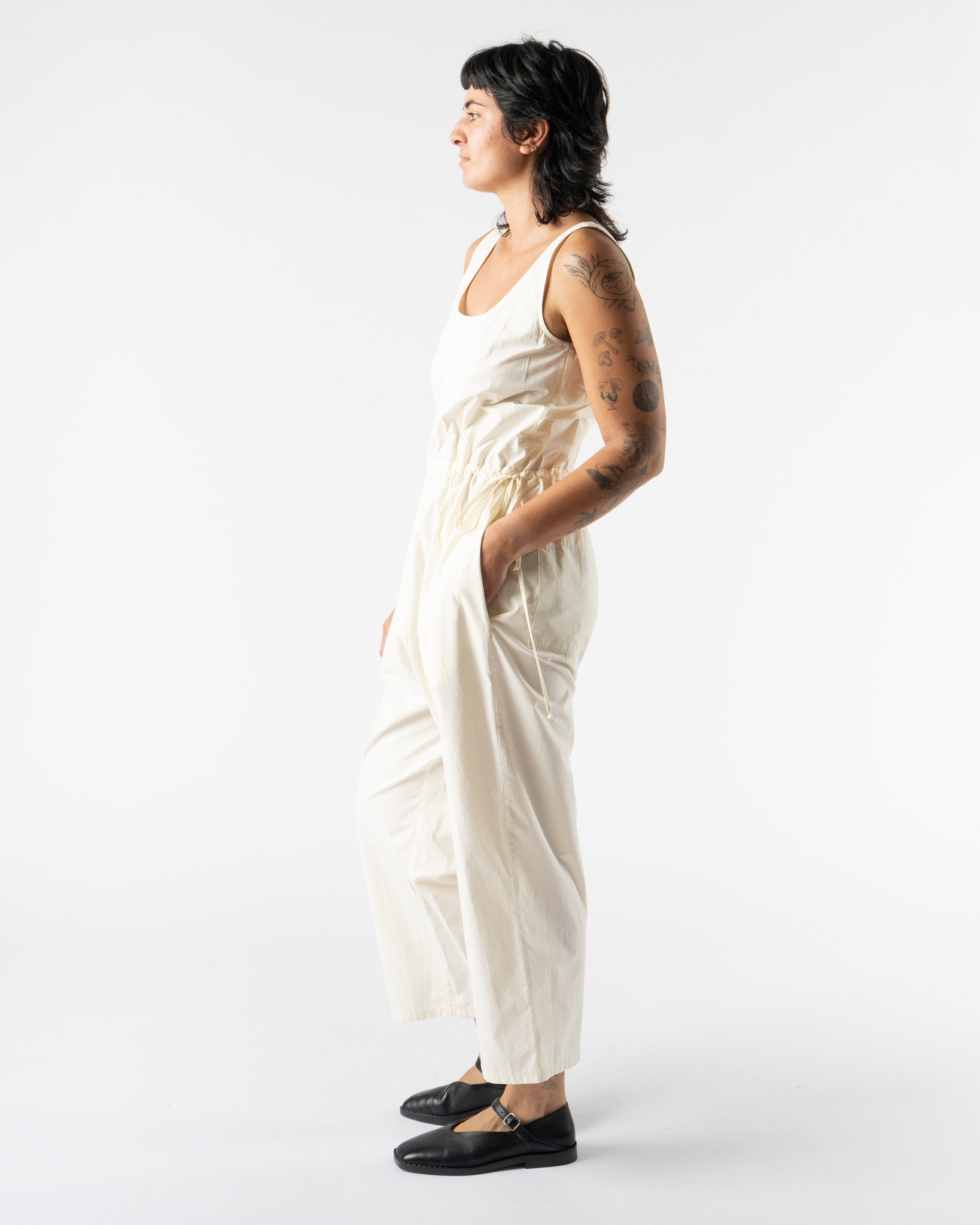 Modern Weaving Tank Side Tie Jumpsuit in Papyrus Parchment Poplin