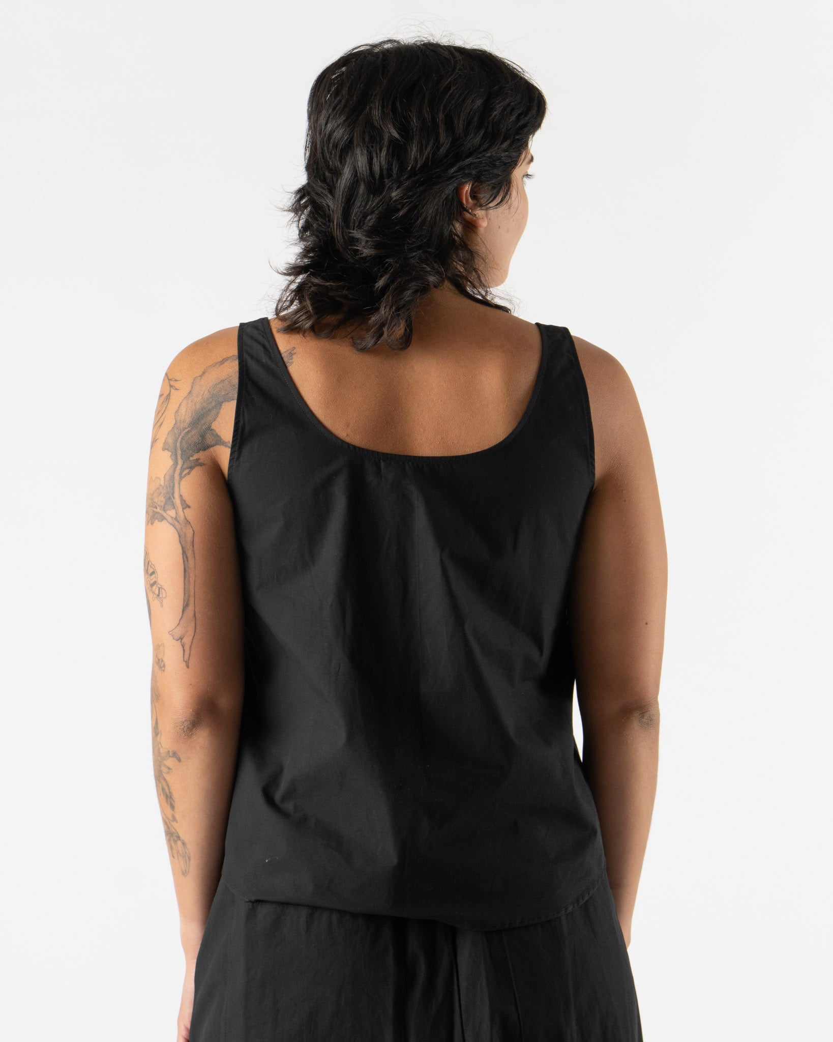 Modern Weaving Tank Top in Black Parchment Poplin