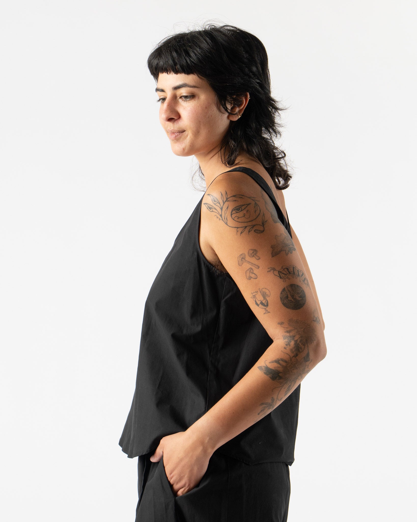 Modern Weaving Tank Top in Black Parchment Poplin